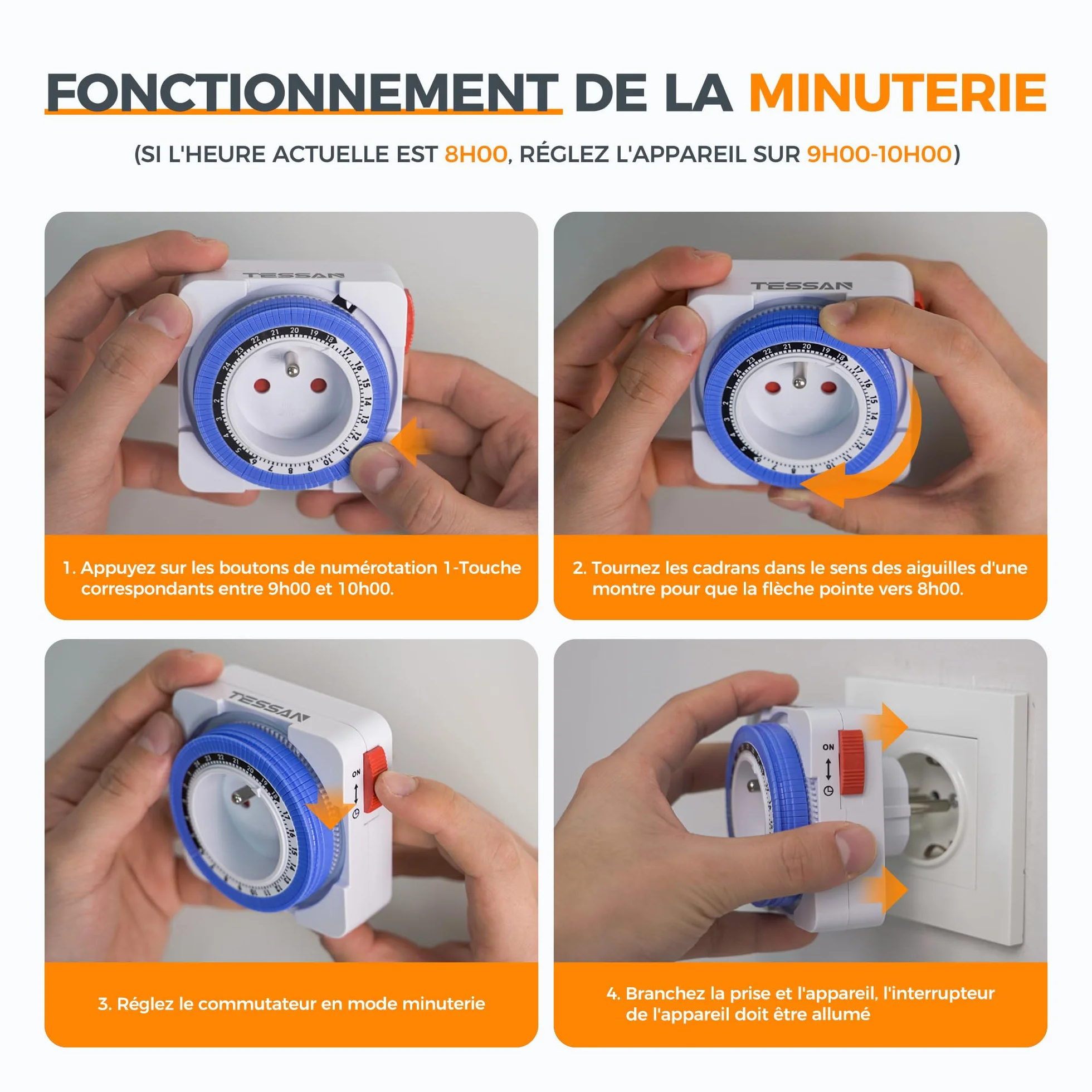 TESSAN Prise Minuteur Programmable 24 Heures 3680W 96 Segments Intervalle 15 Minutes