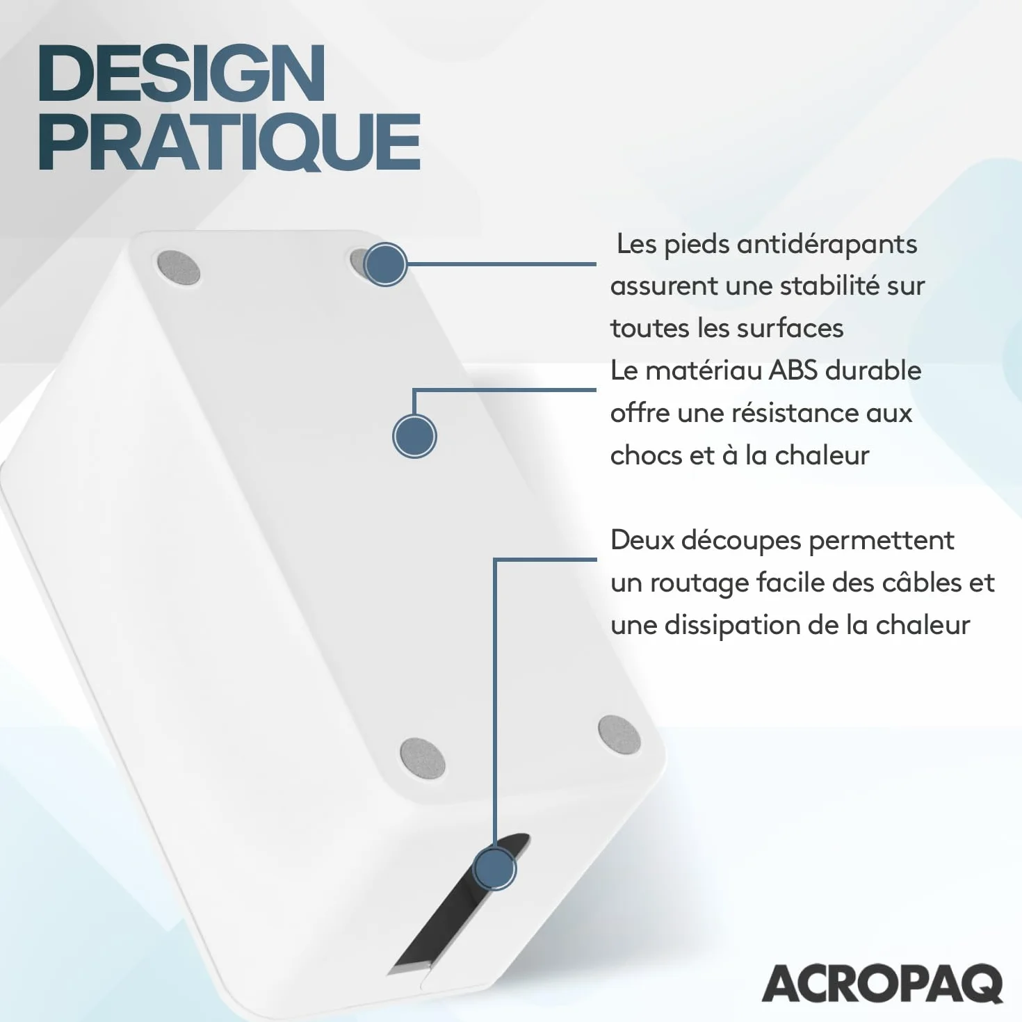 ACROPAQ Boîte Cache Câble Petit 23,5 x 12 x 11,5 cm Blanc Plastique Cache Multiprise