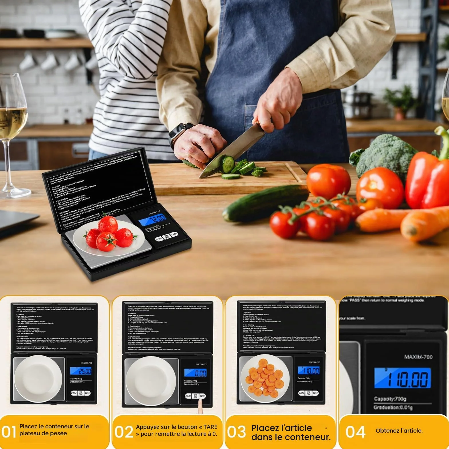 Balance de Précision Oderra 700g/0.01g, Balance à Bijoux Portable avec Écran LCD Rétroéclairé