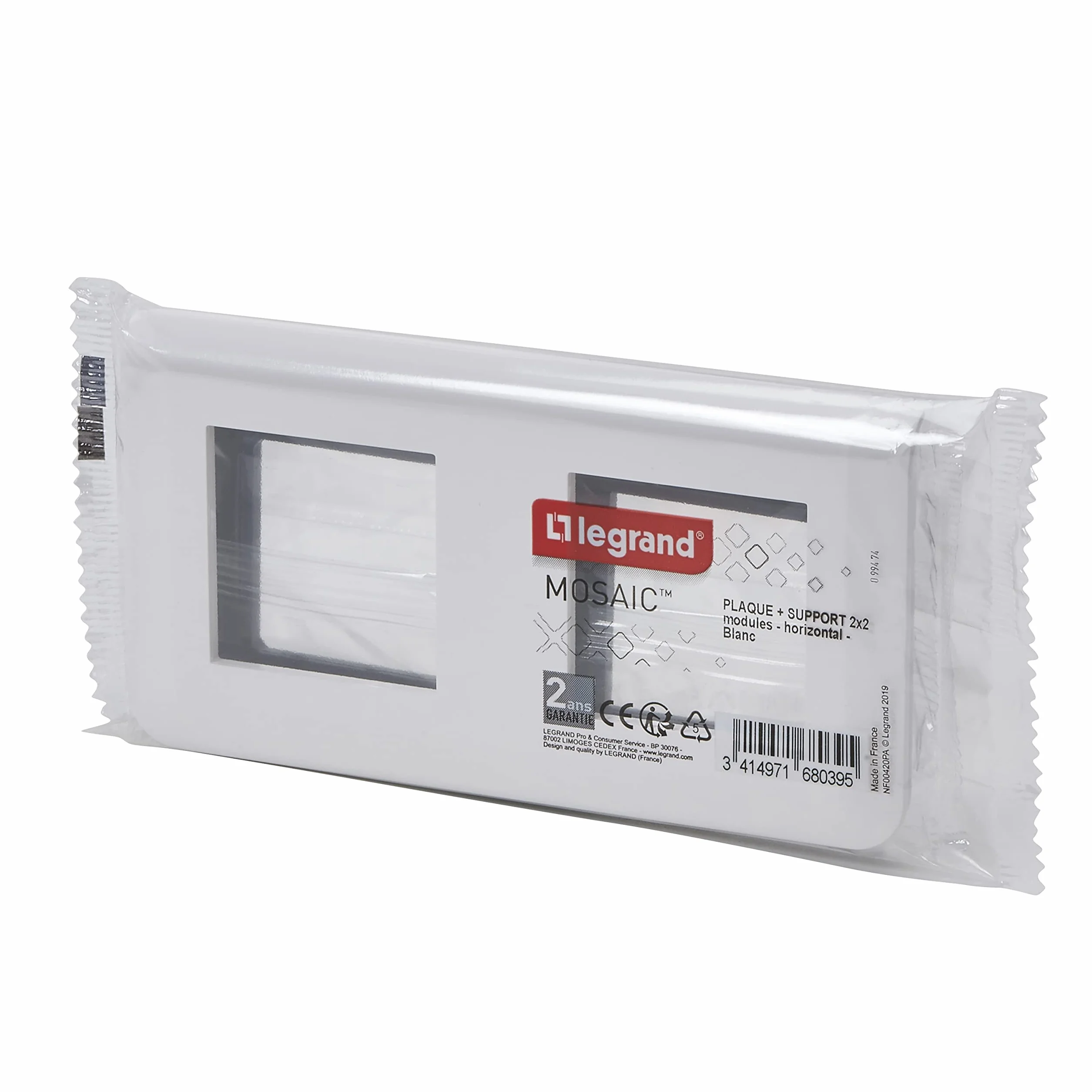 Legrand Plaque Mosaic 2x2 Modules Blanc Brillant Fixation Vis Boîte Encastrée