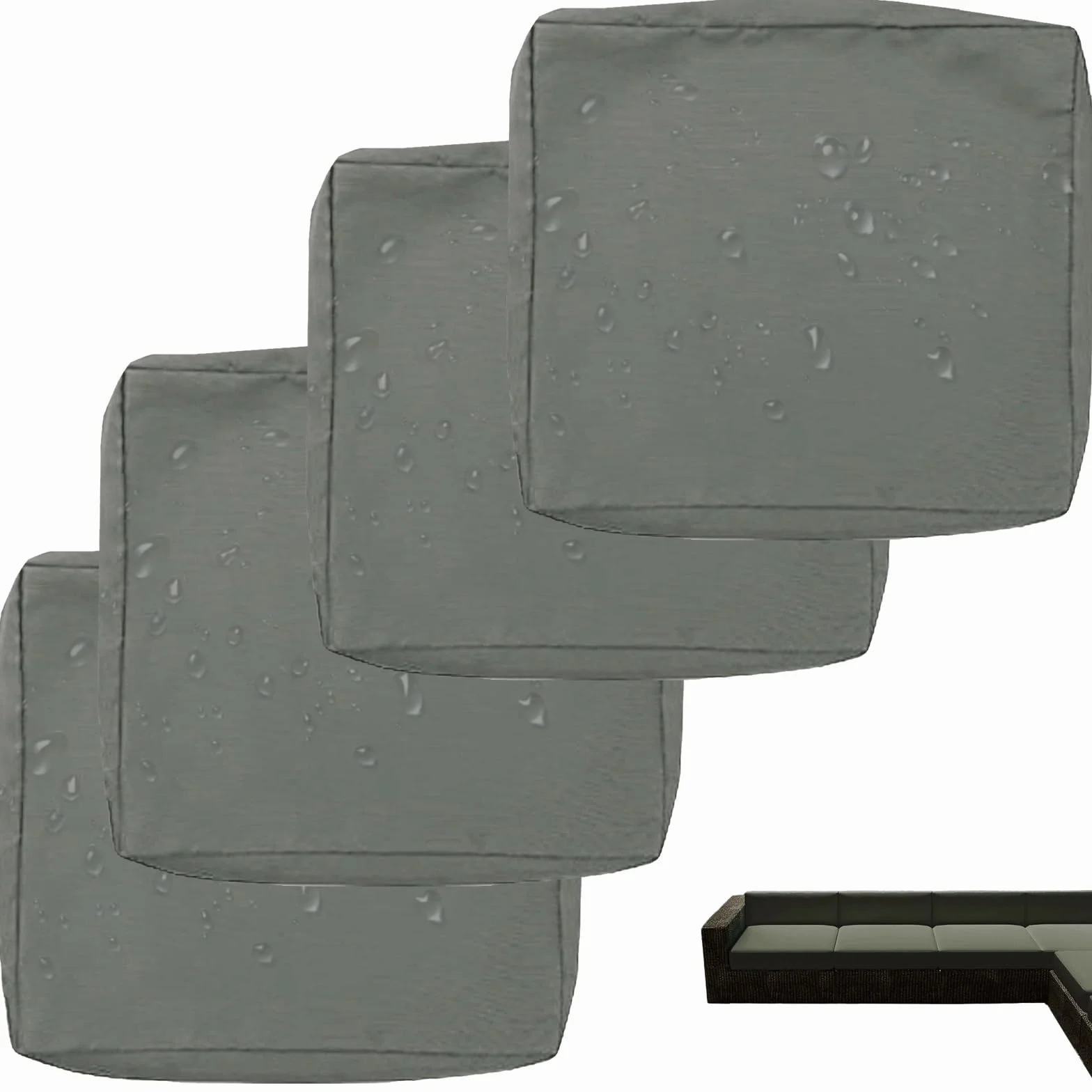 Housse de Coussin de Canapé Imperméable 60x60 65x45 60x55x10cm Extérieur à Fermeture Éclair Gris 4 Pièces