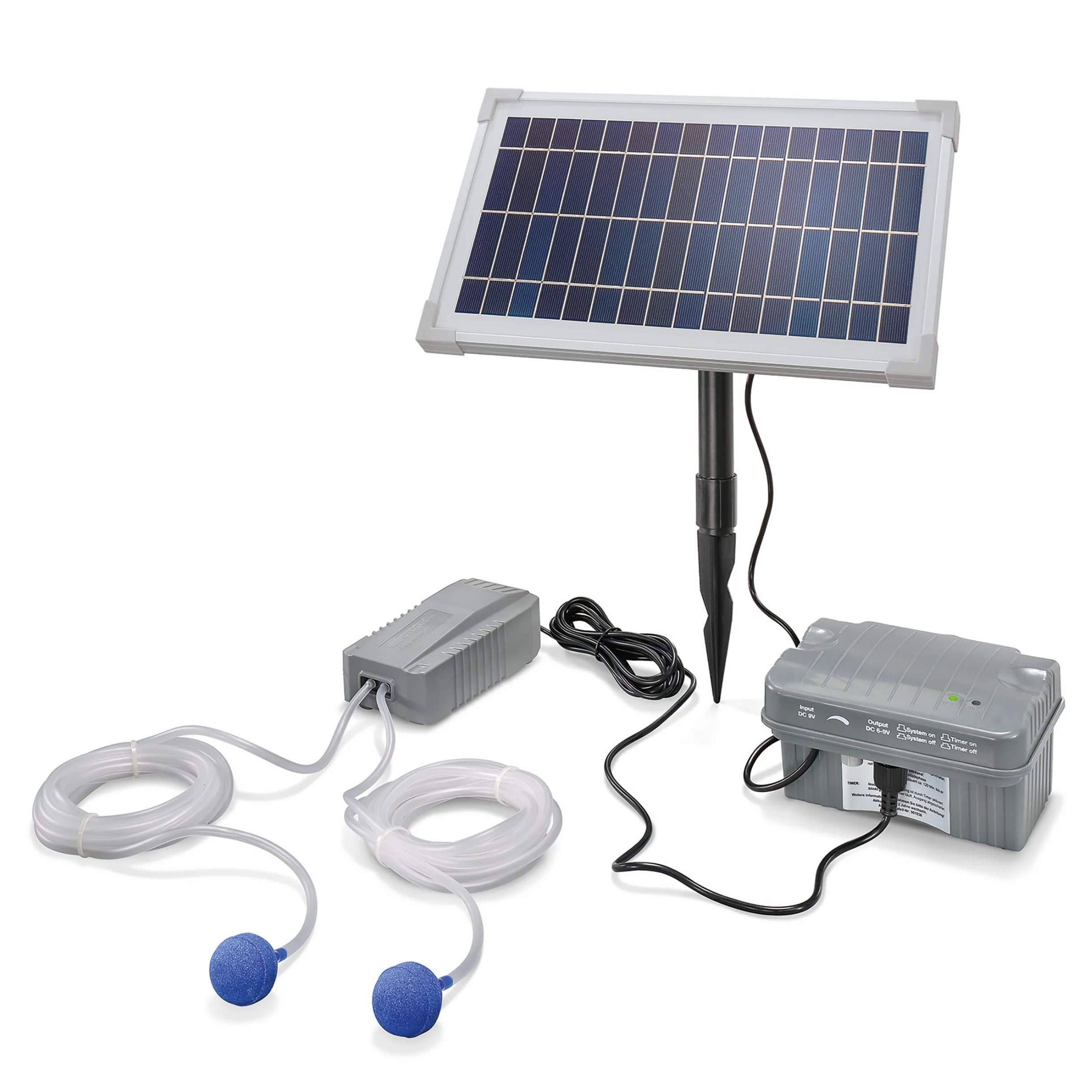 Aérateur de Bassin Solaire Professionnel avec Akkuspeicher – 8 W Solar Modeul 200 L/H Air – Extragroßes Solar Modeul Plus Batterie – Pompe à oxygène pour Bassin Esotec Pro 101846
