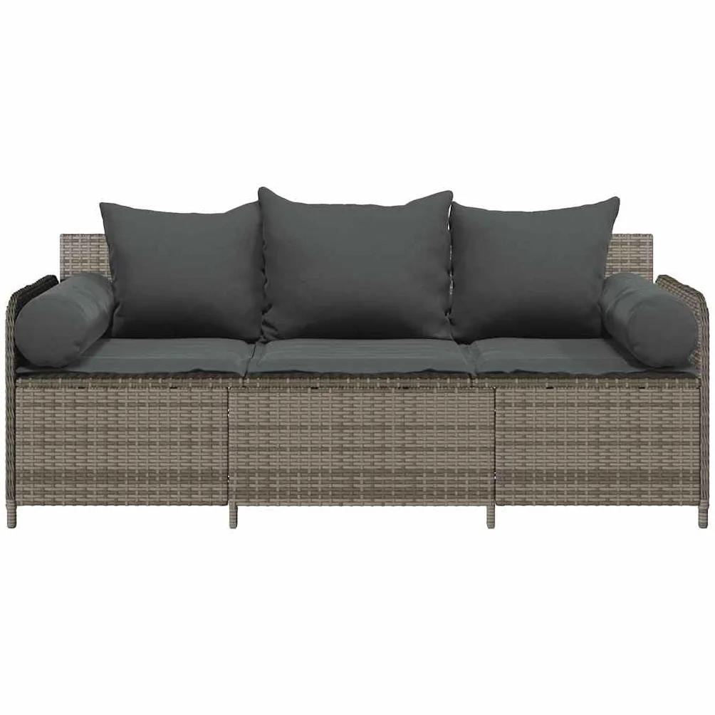 Canapé de jardin avec coussins 3 places gris résine tressée