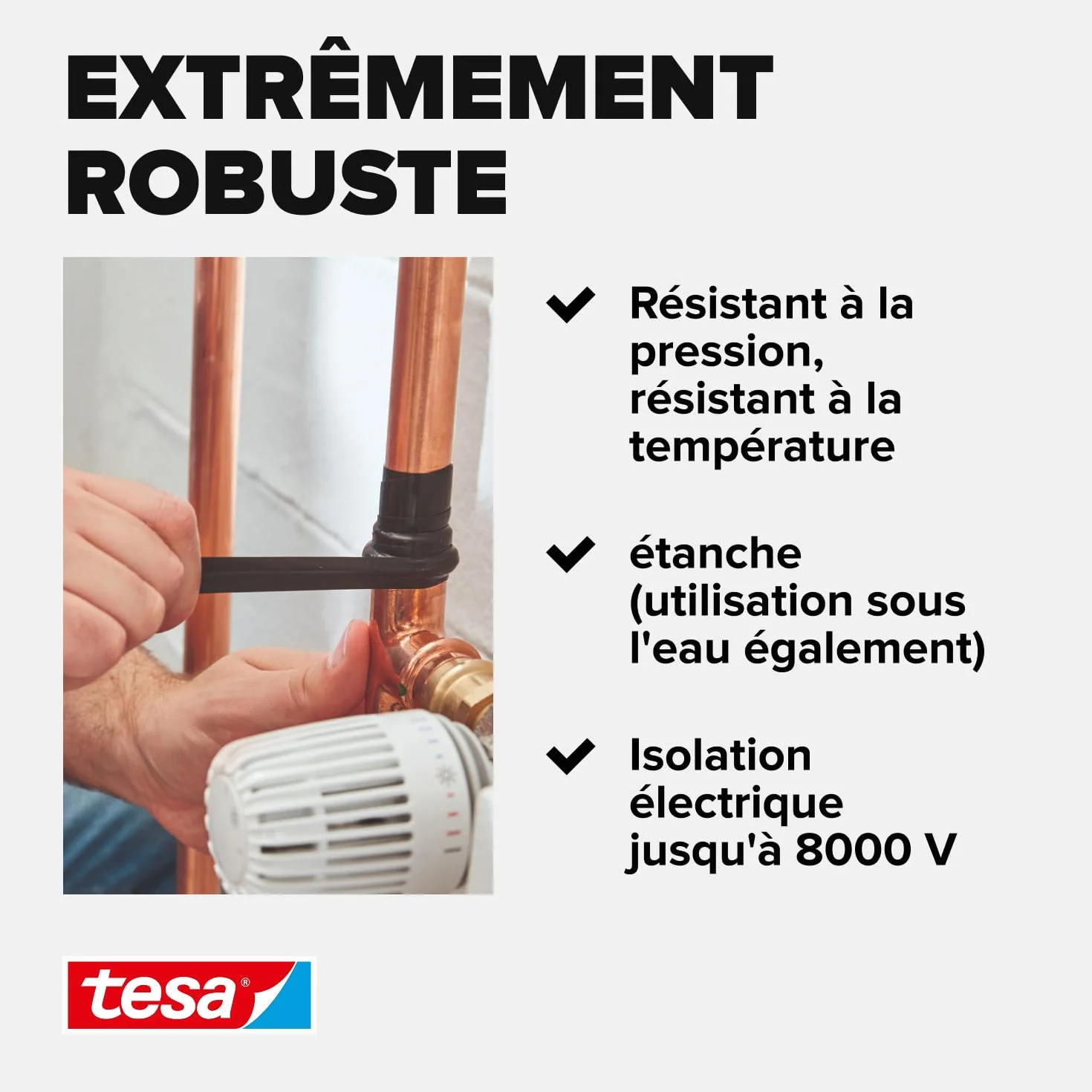 tesa extra Power Extreme Repair Ruban de Réparation Auto Amalgamant pour Tuyaux et Câbles – Silicone Résistant Noir