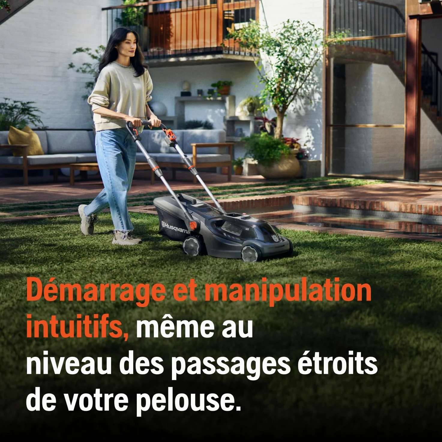 Husqvarna Aspire LC34-P4A Tondeuse à Gazon sans Fil avec Batterie 18 V et Chargeur, pour 500 m² de Surface de pelouse I Tondeuse à Gazon électrique (Panier collecteur de 30 l, Largeur de Coupe 34 cm,