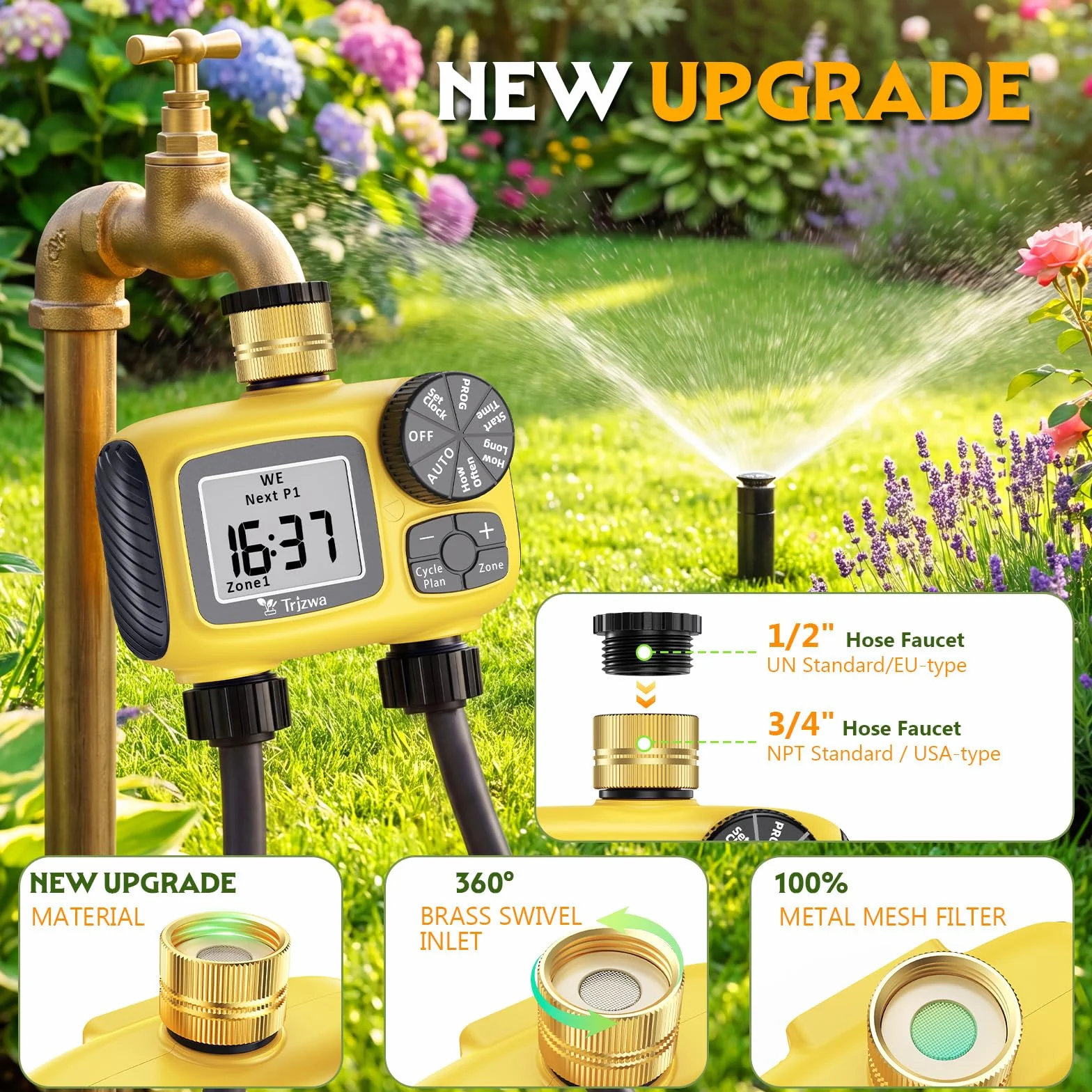 Programmateur Arrosage Automatique 2 Sorties Tuyau Irrigation Laiton IP55 Jardin