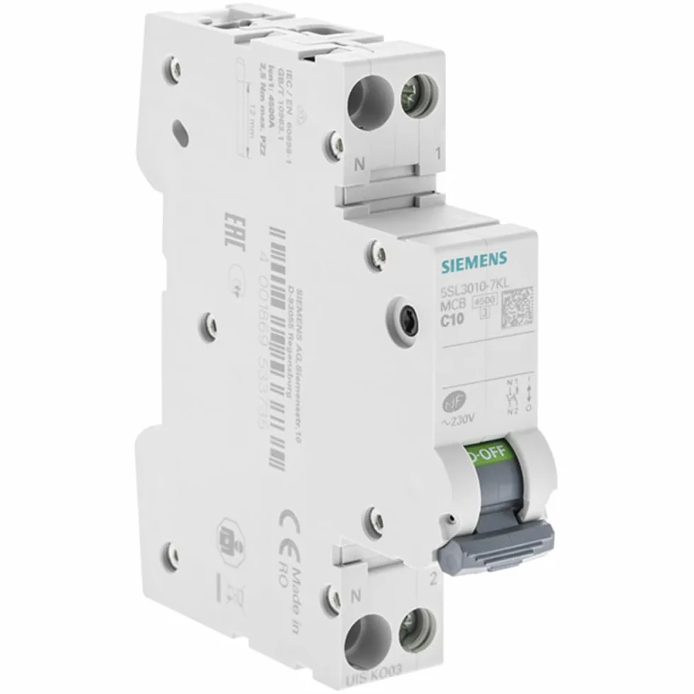 Disjoncteur 10A Ph+N courbe C 4.5kA 230V