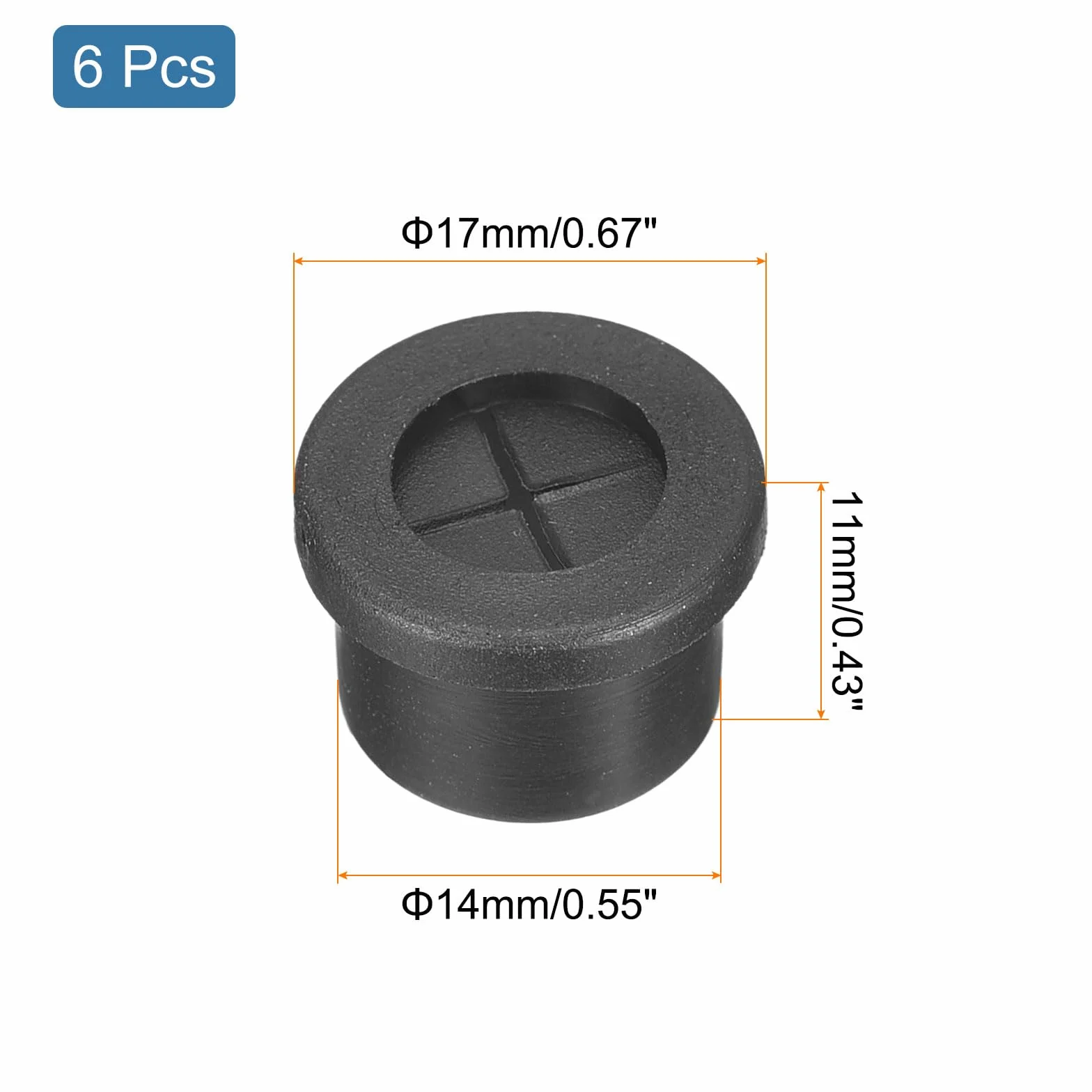 Passe-Câble 14mm Caoutchouc Flexible, QUARKZMAN 6 Pièces Cache-Trou pour Bureau Organisateur de Câbles, Noir