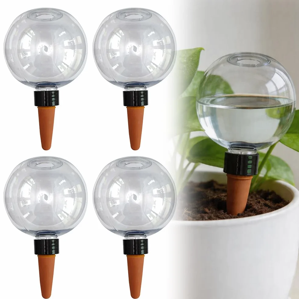 Lot de 4 boules d'eau pour plantes - Arrosage automatique des plantes - Distributeur d'eau pour l'arrosage automatique des chambres, balcons et plantes de jardin - Transparent