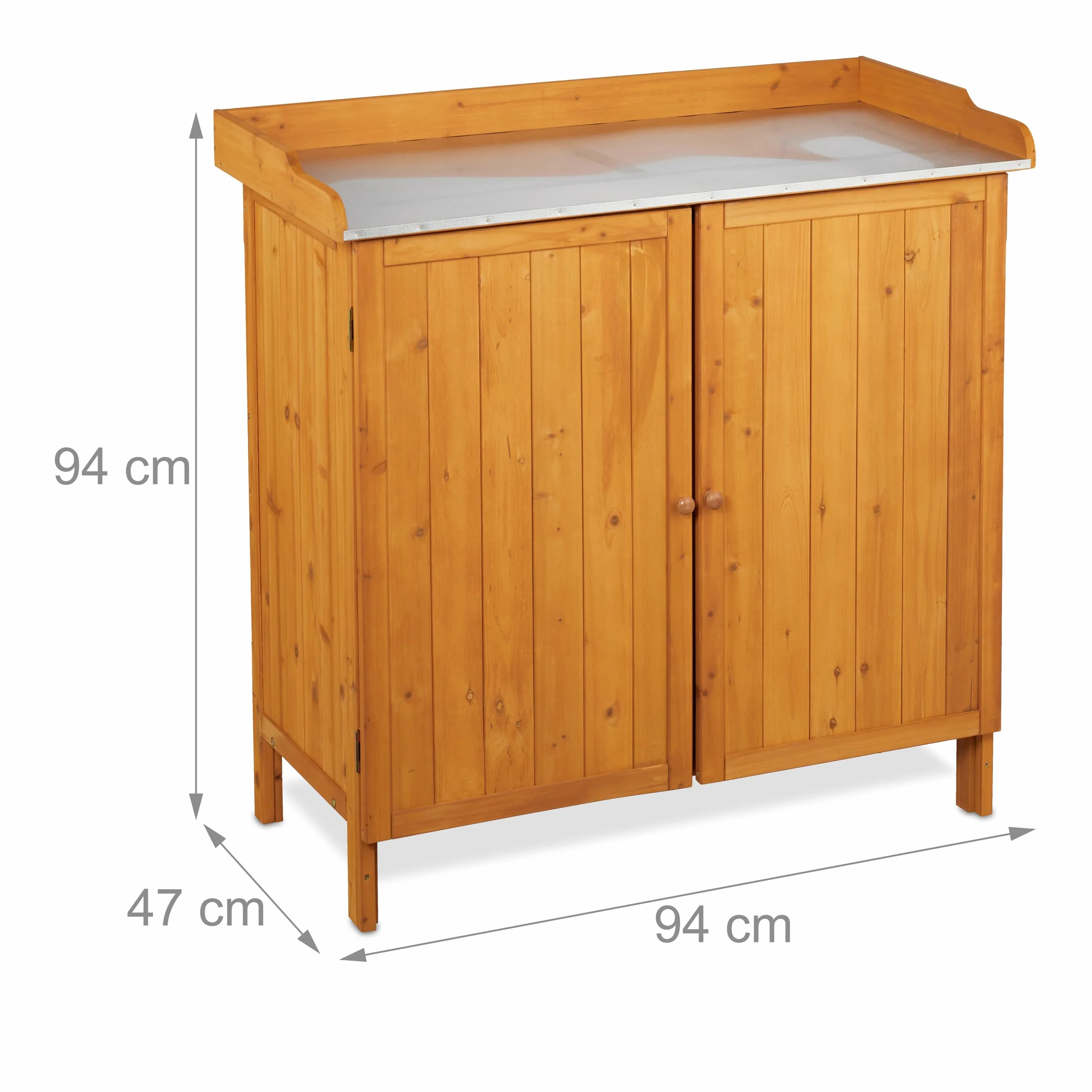 Relaxdays Armoire de Jardin Table à Plantes avec Rangement Bois 94 x 94 x 47 cm Orange