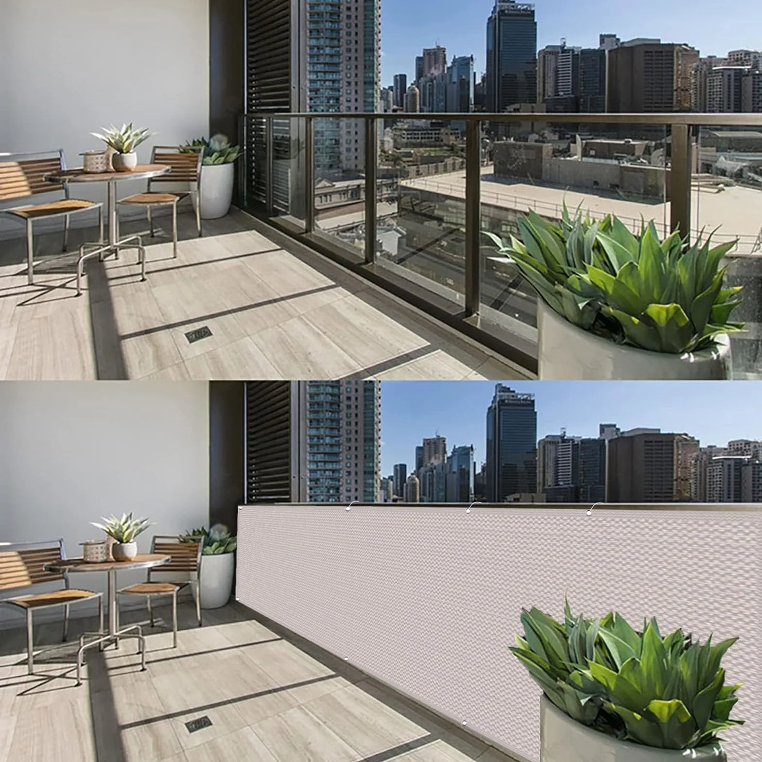 Brise Vue pour Balcon 90 x 270 cm Opaque, Respirabilité, Résistant Au Vent Brise-Vue pour Balcon Jardin avec Oeillets, Attaches de Câble et Cordons, pour Jardin, Jaune Sable