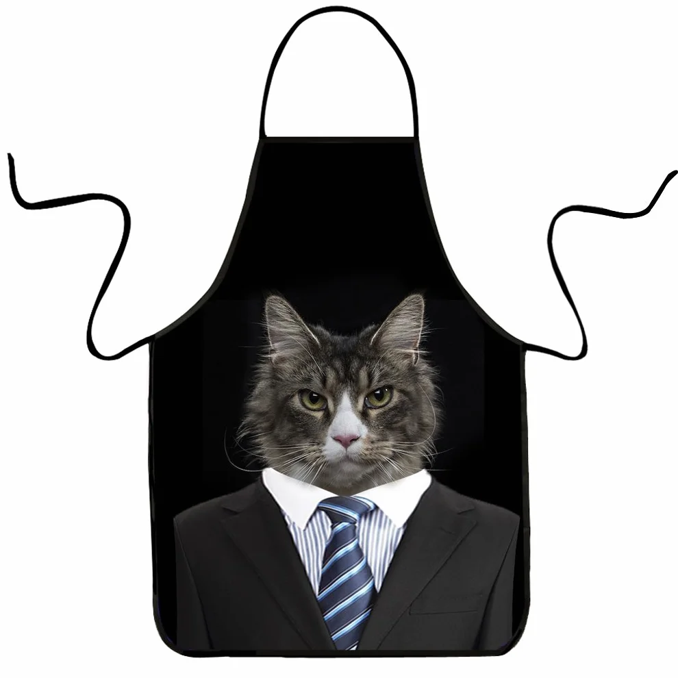 Tablier Rigolo de Cuisine et Barbecue - Drôle pour Femmes, Hommes, Adultes, Couple Marié - Motif Chat - Lavable - Noir