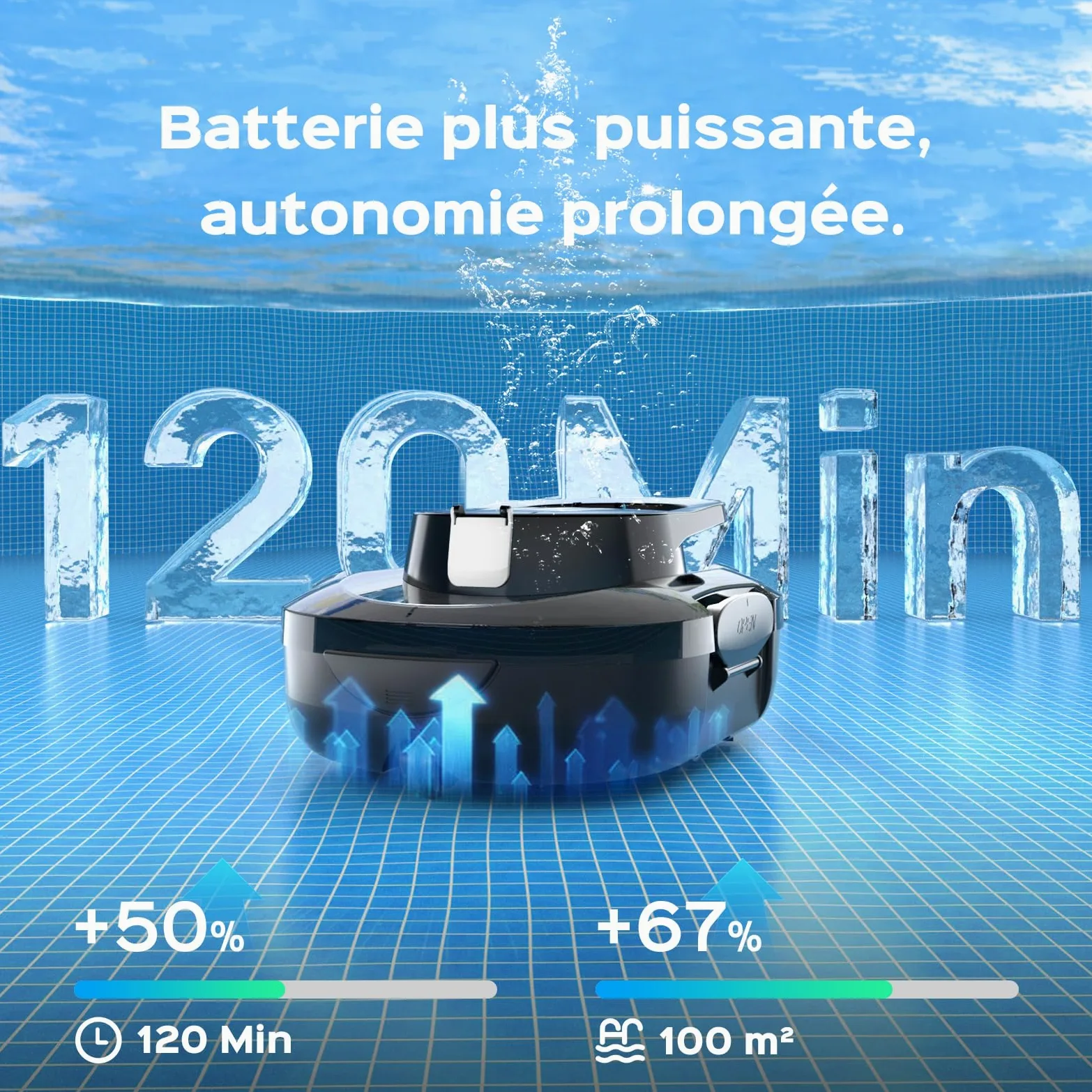 S1PRO 2026 Upgrade Robot Piscine, Autonomie de 120 Minutes, Double Moteur Nettoyeur de Piscine, Compact et Léger Aspirateur Piscine sans Fil, Idéal pour Piscines à Fond Plat 95m², Blanc Noir