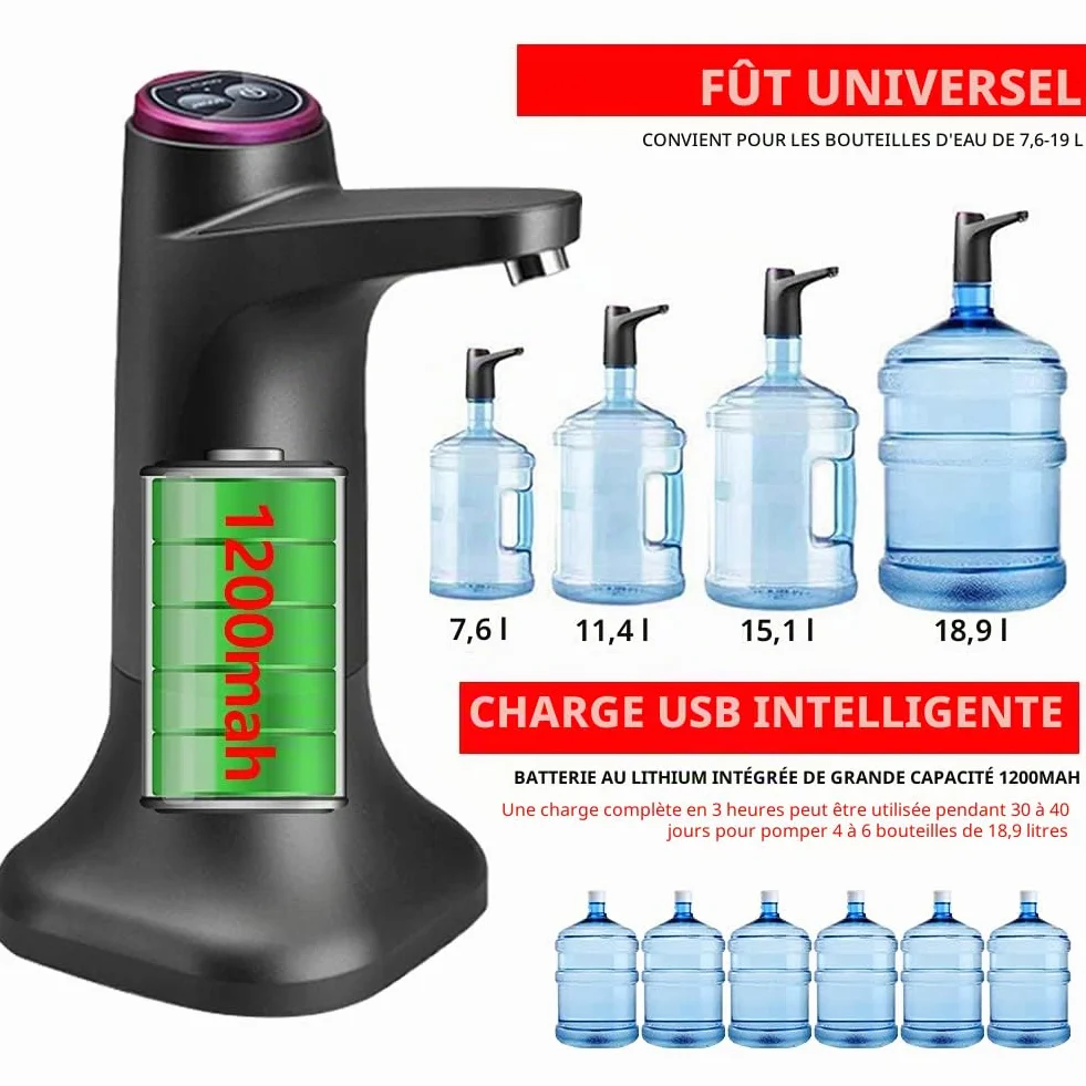 Distributeur d'eau électrique Double Usage Pompe à Bouteille Automatique USB Universelle Noir