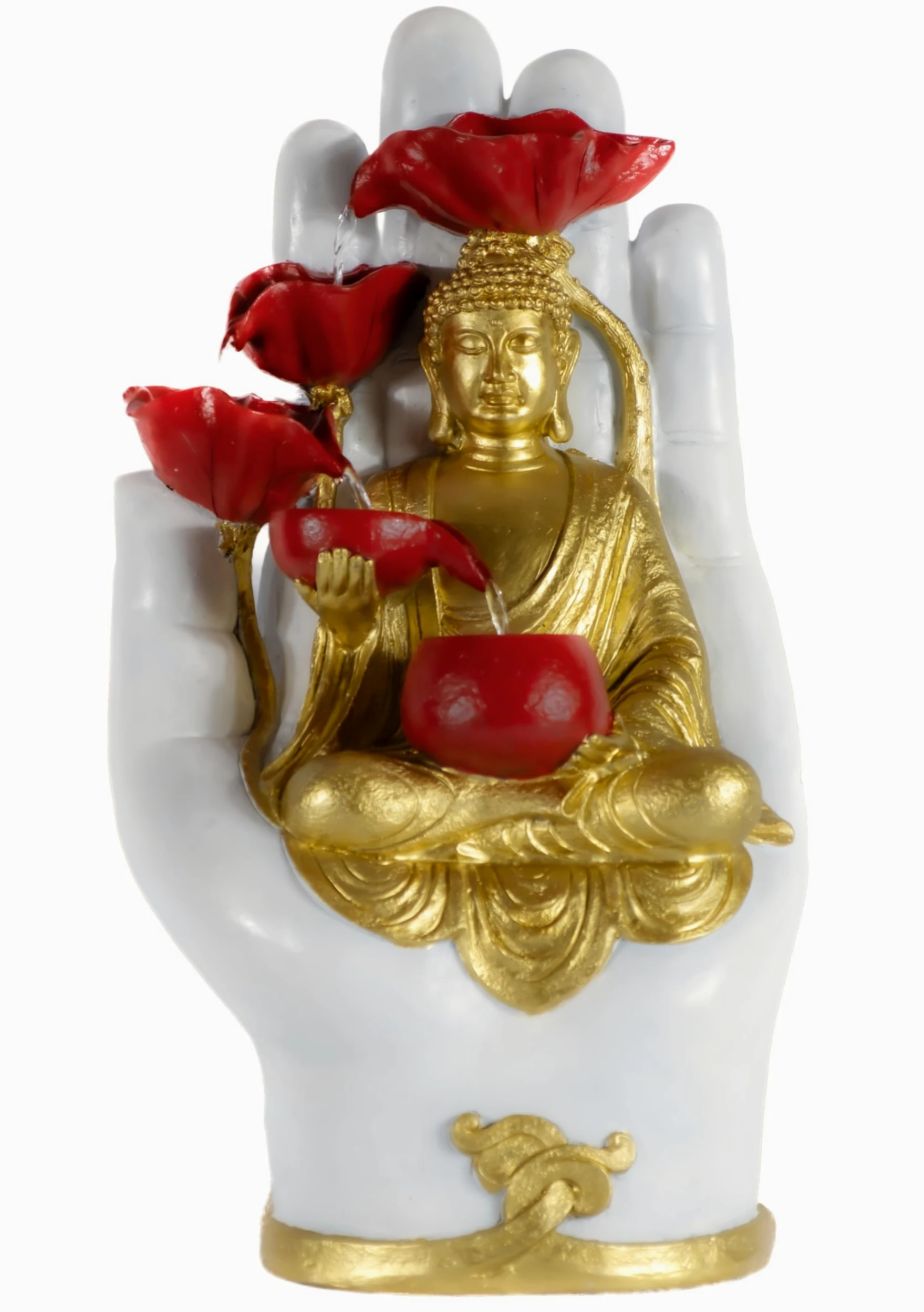 Statue de Bouddha Fontaine Solaire 58cm, Recharge USB ou Panneau Solaire câble 5m & télécommande, Décoration Jardin Fontaine Zen LED, Bouddha Decoration Intérieur & Extérieur