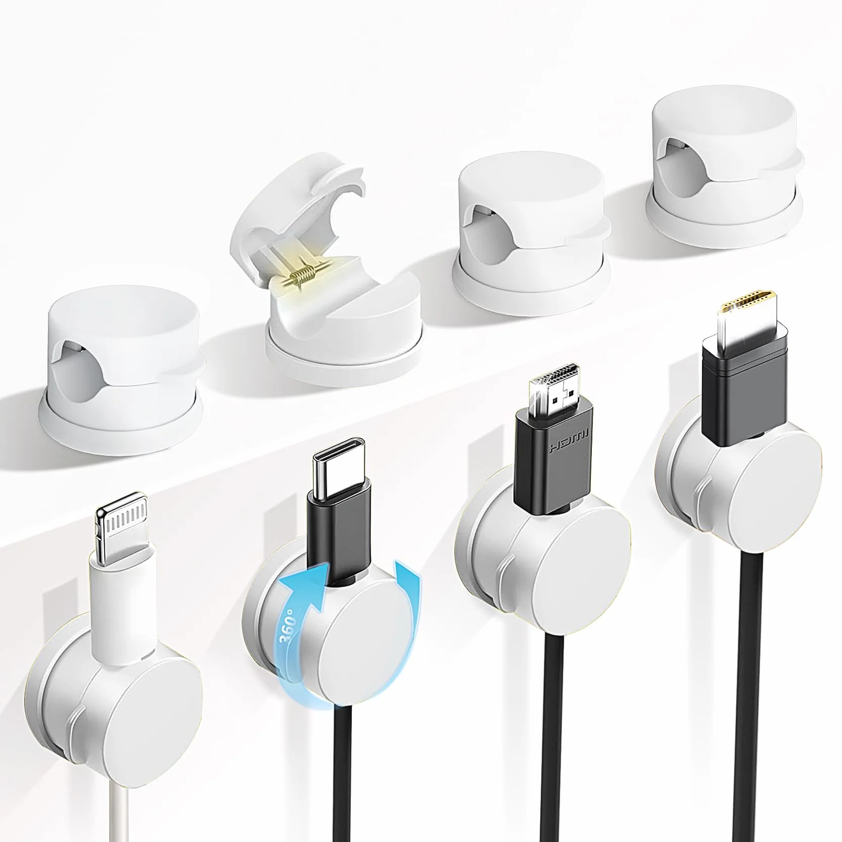 Lot de 8 supports de câbles rotatifs à 360° organisateur de cordons à ressort gestion des fils de bureau