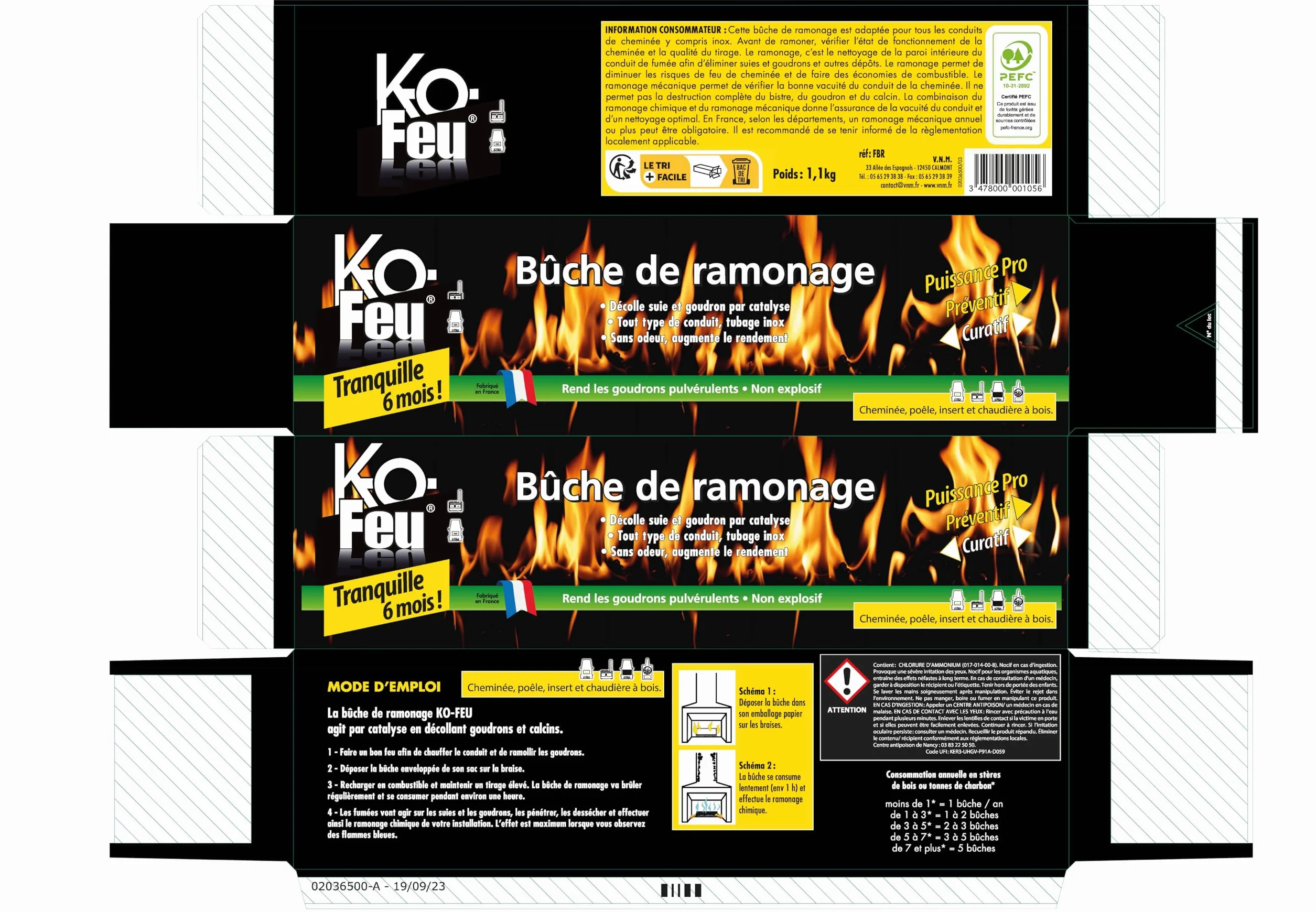 Bûche de Ramonage K-OFEU Inox Tous Conduits Cheminées Poêle Chaudières Fabriqué France