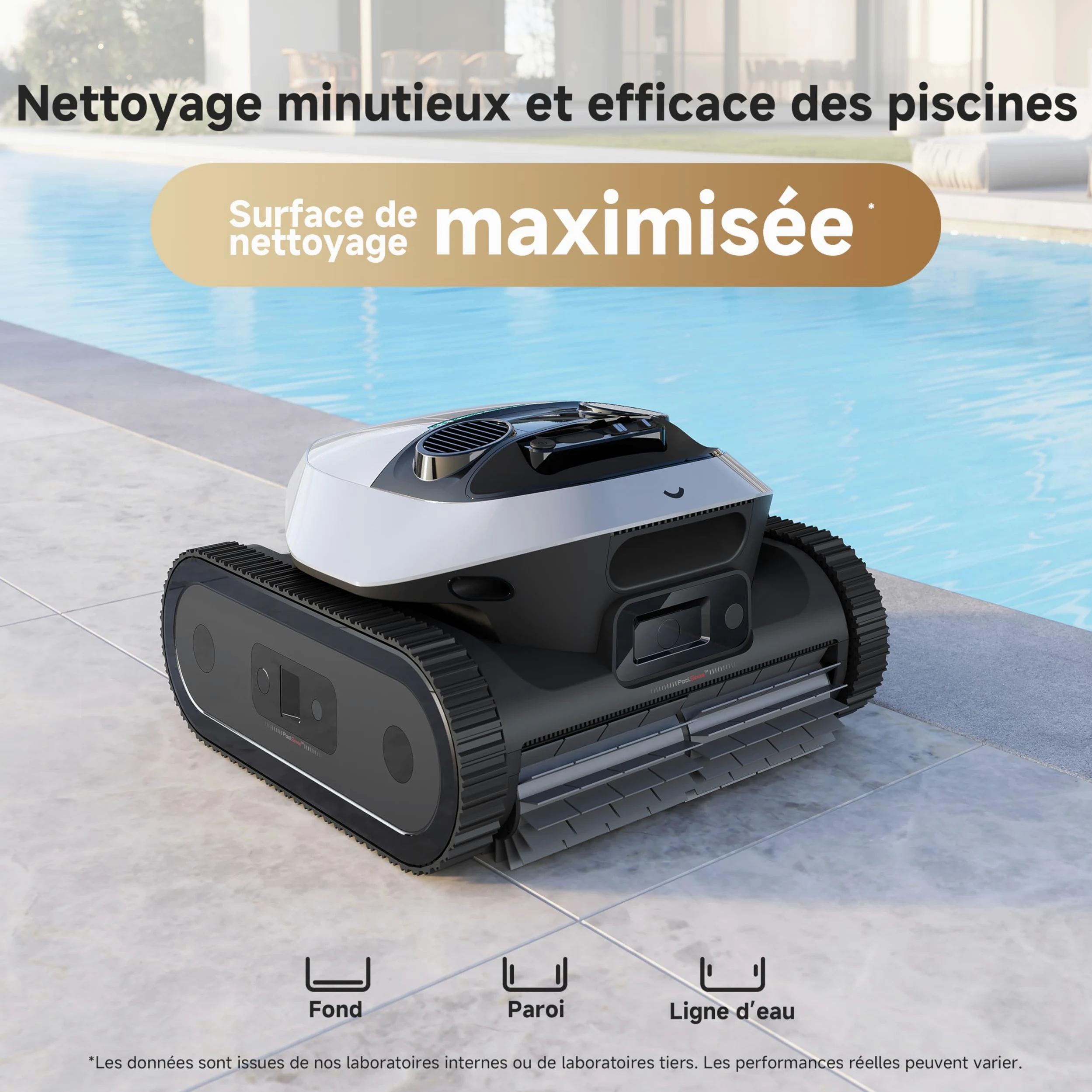 DREAME Z1 Robot Piscine sans Fil, Puissance d'Aspiration 30 000 LPH, Nettoyage du Fond, Parois et Ligne d'eau, 240 Min, Jusqu'à 180 m²