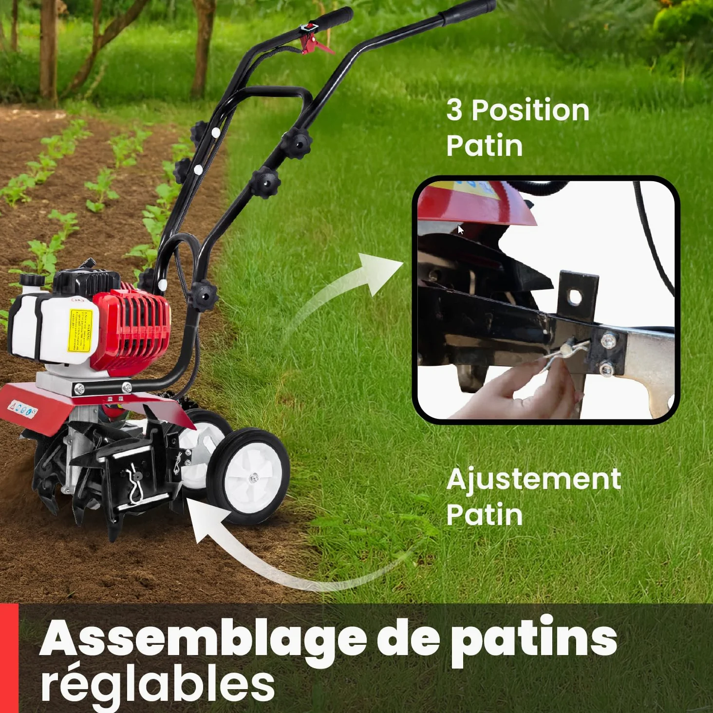 BU-KO 52CC Moteur de motoculteur à Essence de Jardin 3HP 2 Temps cultivateur de Sol à Gazon Rotovator Moteur léger Compact Puissant poignées sûres 1 Ans de Garantie