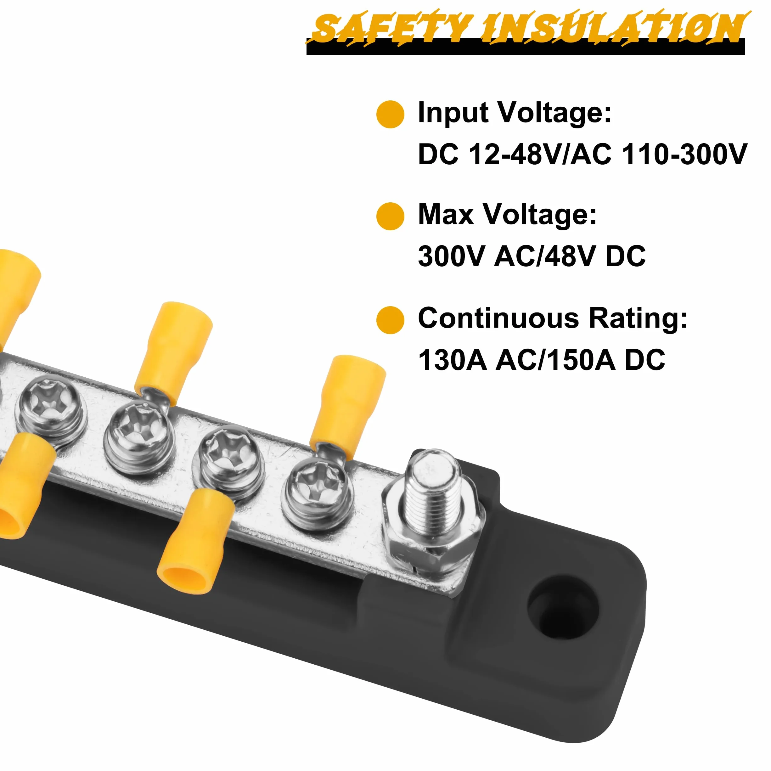 Bloc de Distribution d'Alimentation 12V-48V DC Barres de Distribution d'Énergie BusBar 150A avec Boulons M4 pour Voiture Camion Bateau