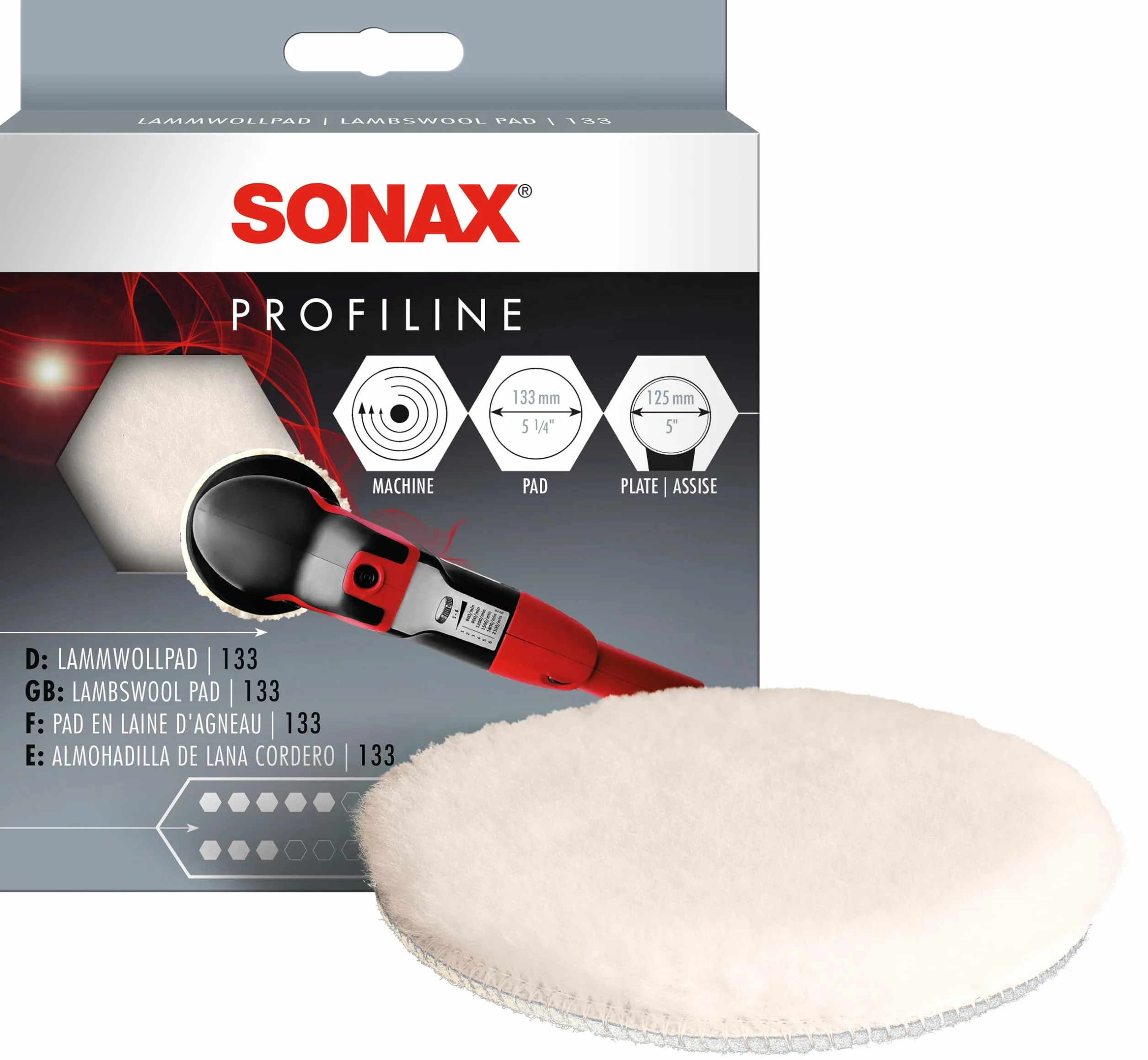 SONAX Pad en laine 133 (1 pièce) pad de polissage pour vernis avec polisseuse rotative