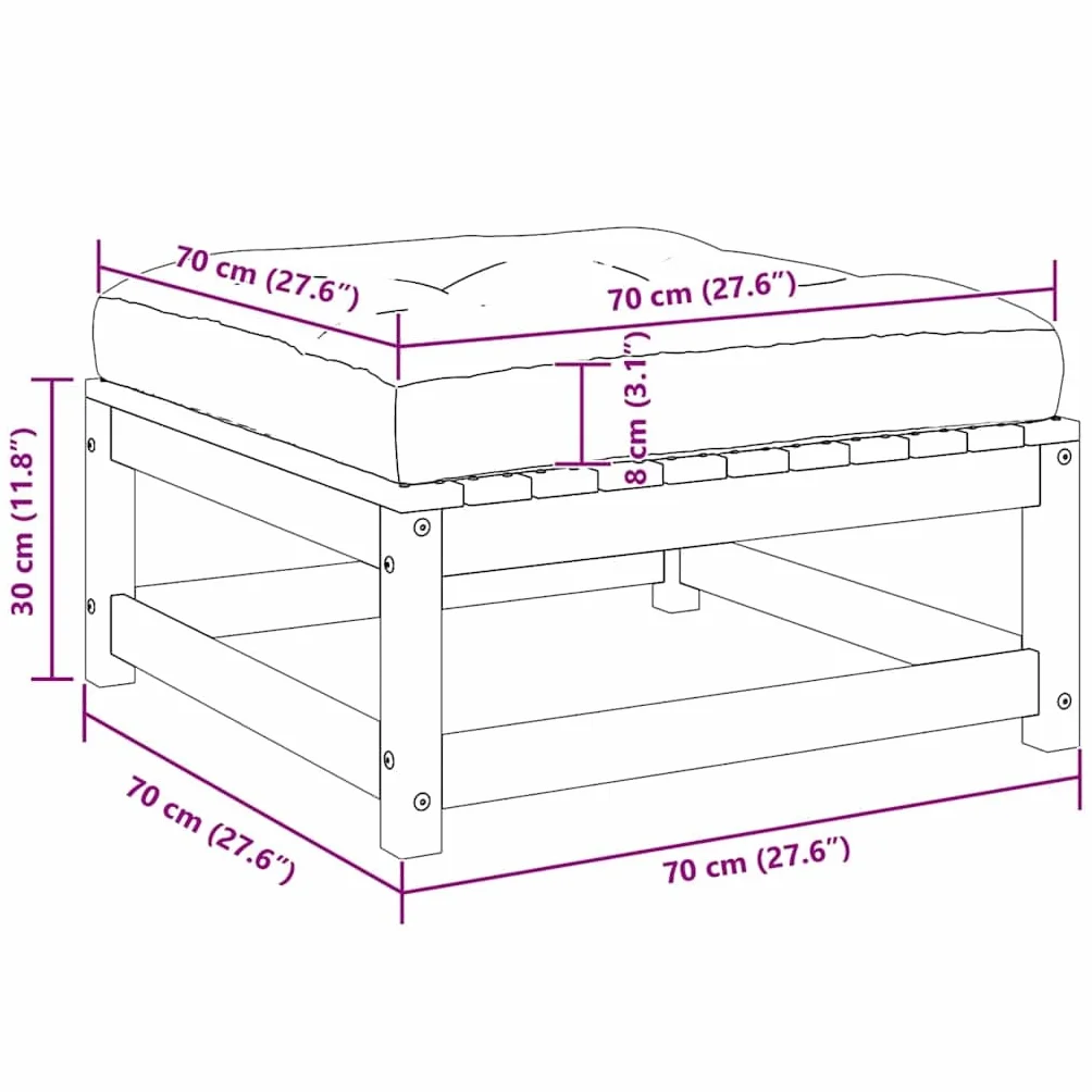 vidaXL Repose-Pied de Jardin avec Coussin Tabouret de Patio Repose-Pied de Terrasse Meuble d'Extérieur Meuble de Jardin Gris Bois de Pn Massif
