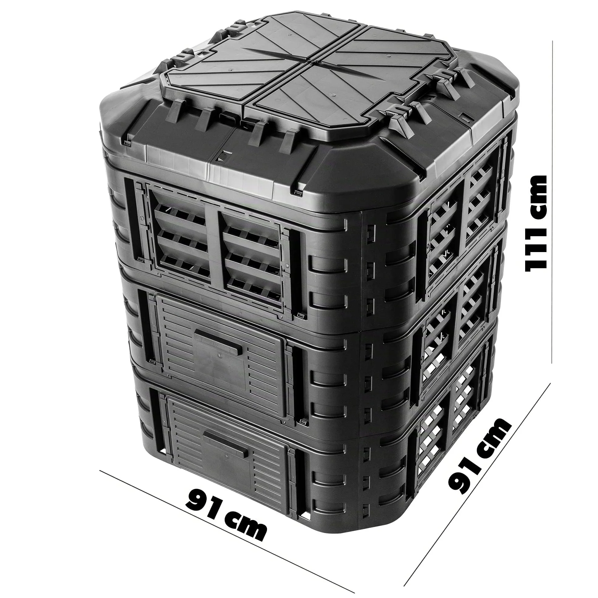 KADAX Composteur de Jardin 860L, Grand Bac à Compost pour Une Gestion Écologique et Efficace des Déchets Organiques en Espace Extérieur (Noir)