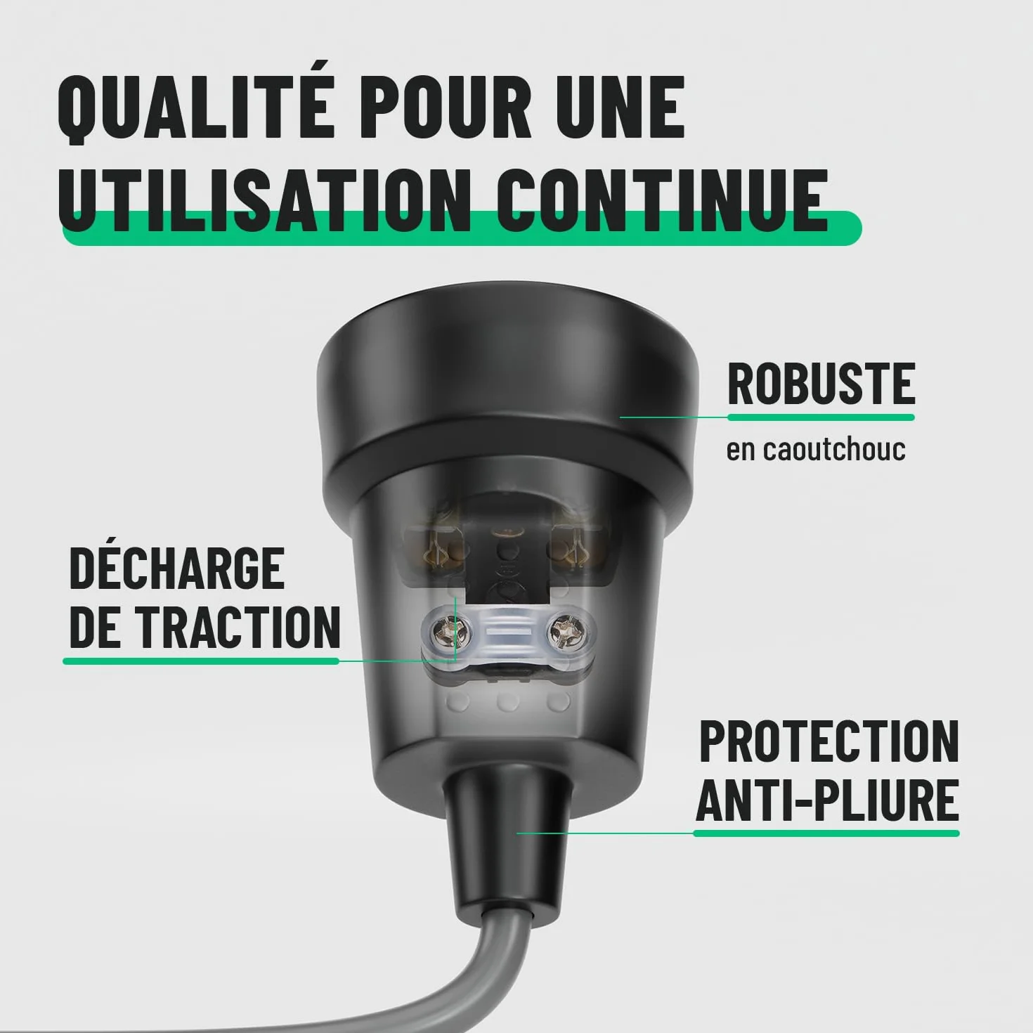 Fiche femelle en caoutchouc anti courbures 250V 16A IP20 noire