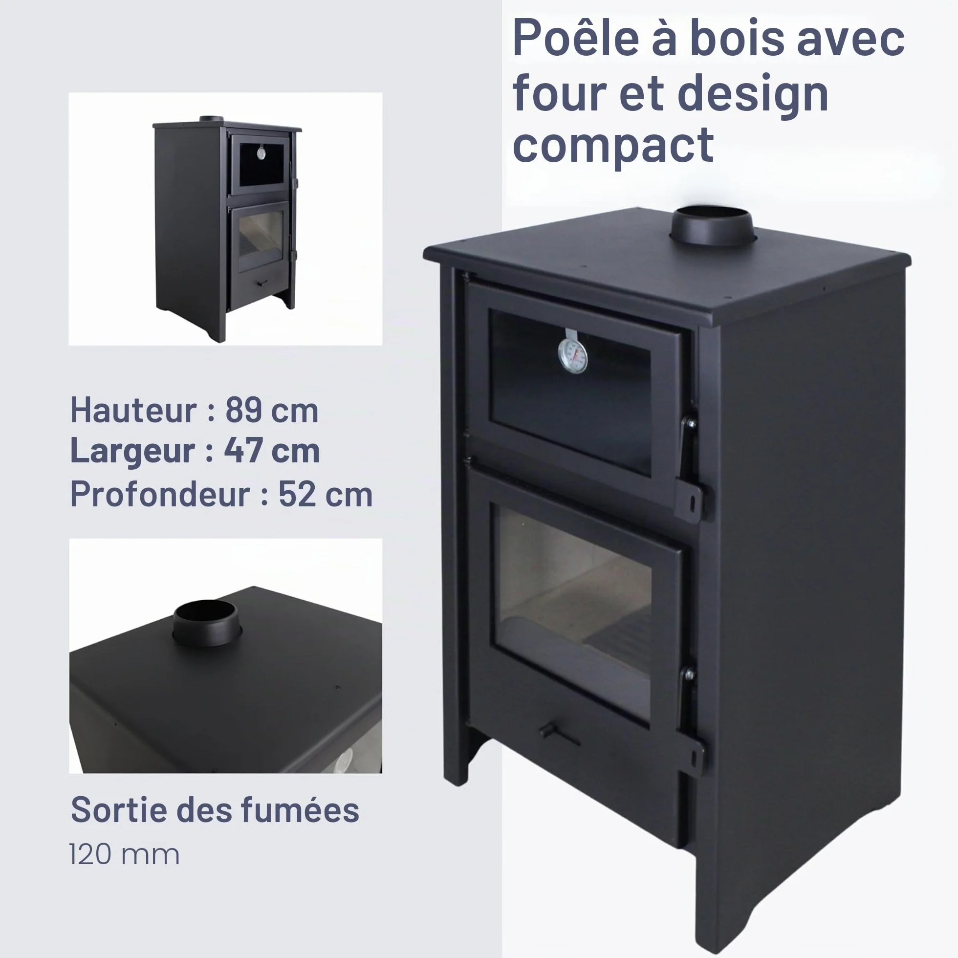 Poêle à Bois EIDER BIOMASA Quartz 12,4 kW 89 x 47 x 52 cm Fonte Classe A