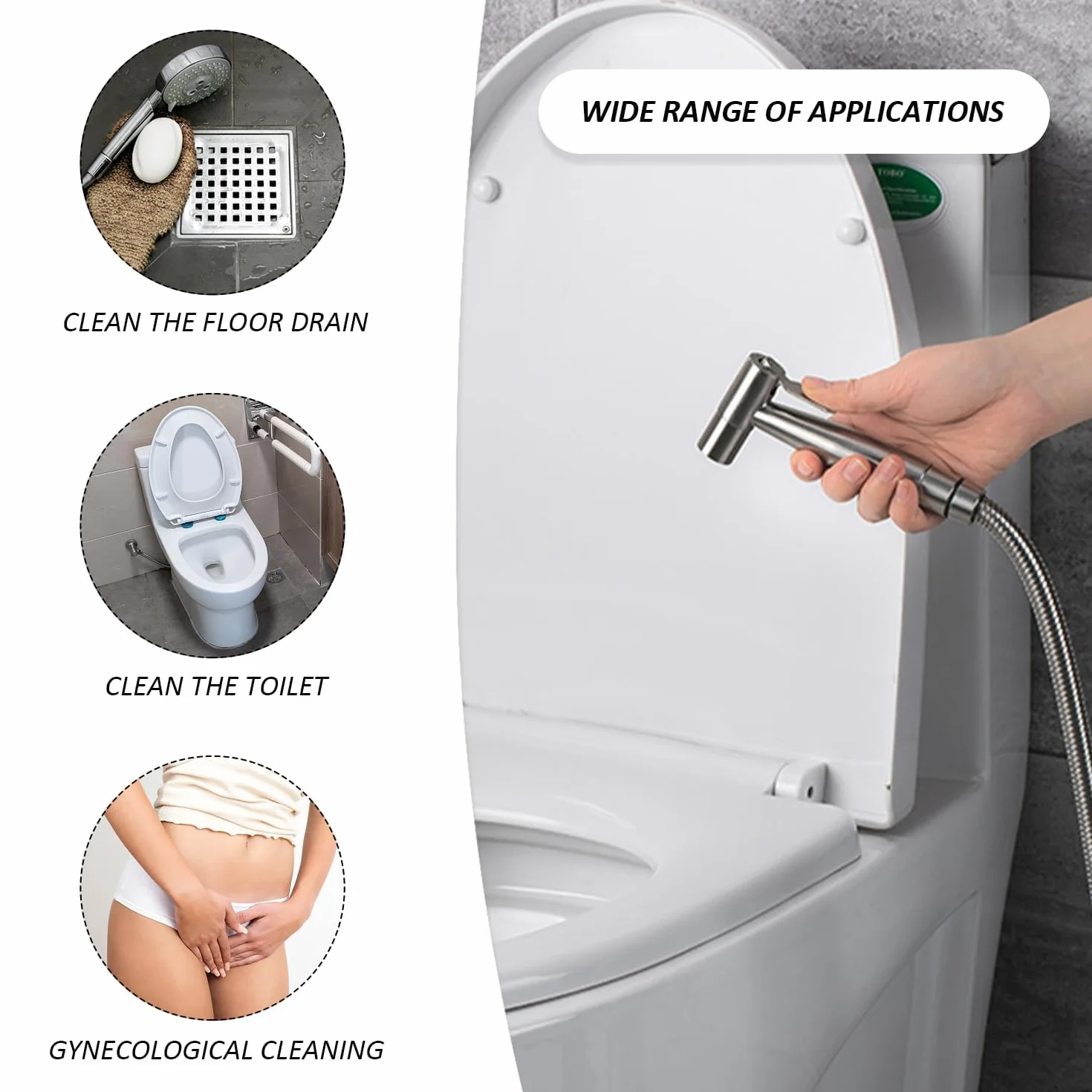 Pommeau de douche en acier inoxydable, douchette à main argenté pour bidet toilettes