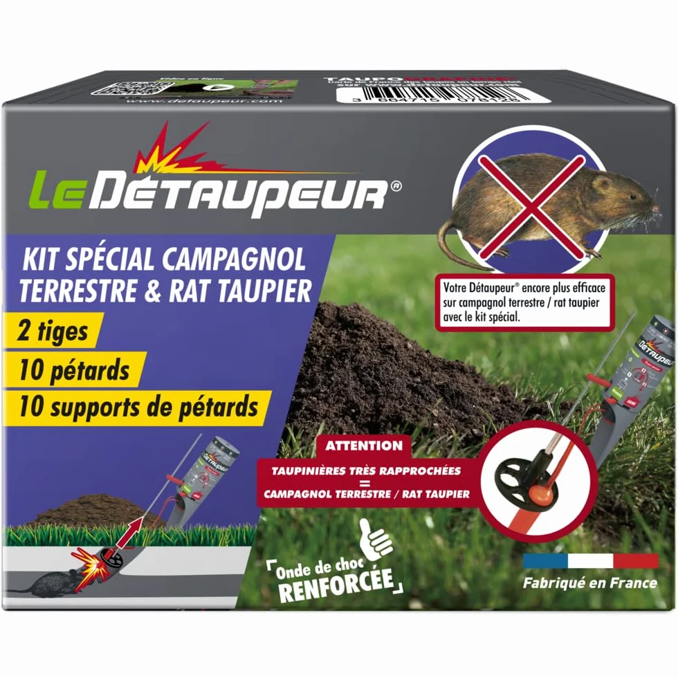 LE DETAUPEUR Kit Complet Détaupeur + 4 Recharges Piège Anti Taupes Campagnols Rat Taupier Utilisable Sous Pluie
