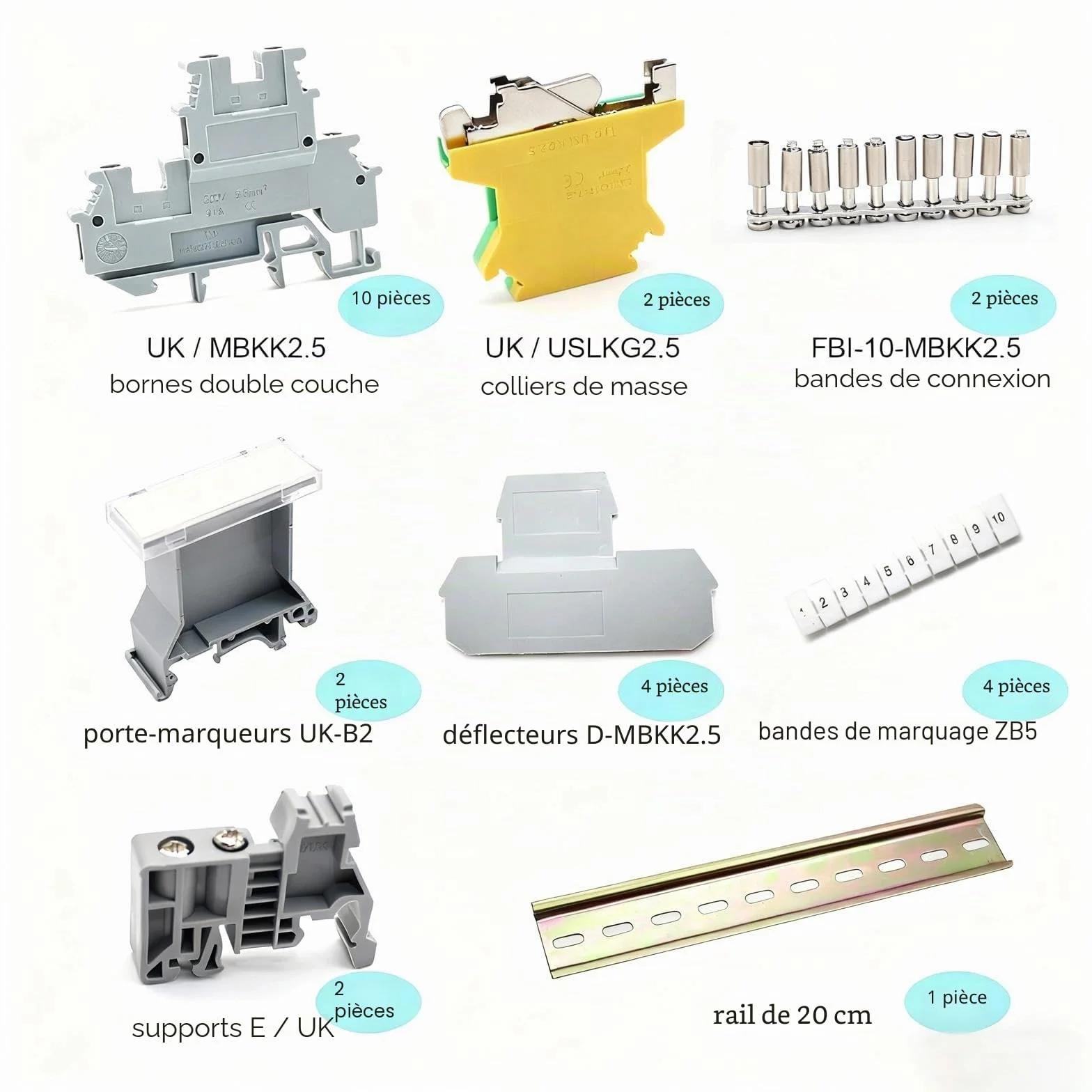 Kit de Blocs de Connexion pour Rail DIN UK/ MBKK2.5 Borniers, Barrette de Connexion