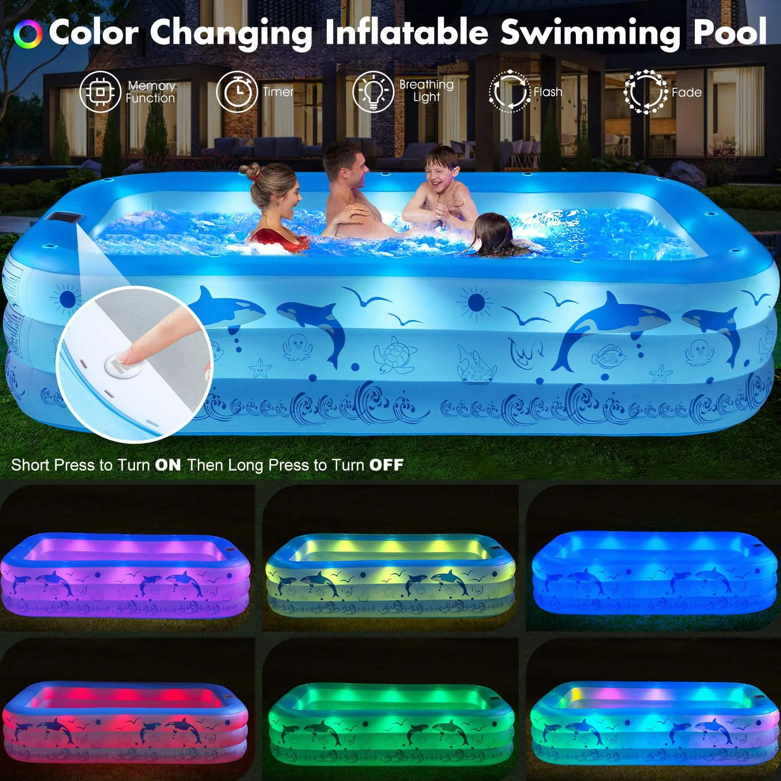 Piscine Gonflable Adulte avec Lumières 12 Modes, 240x150x55cm LanOcean