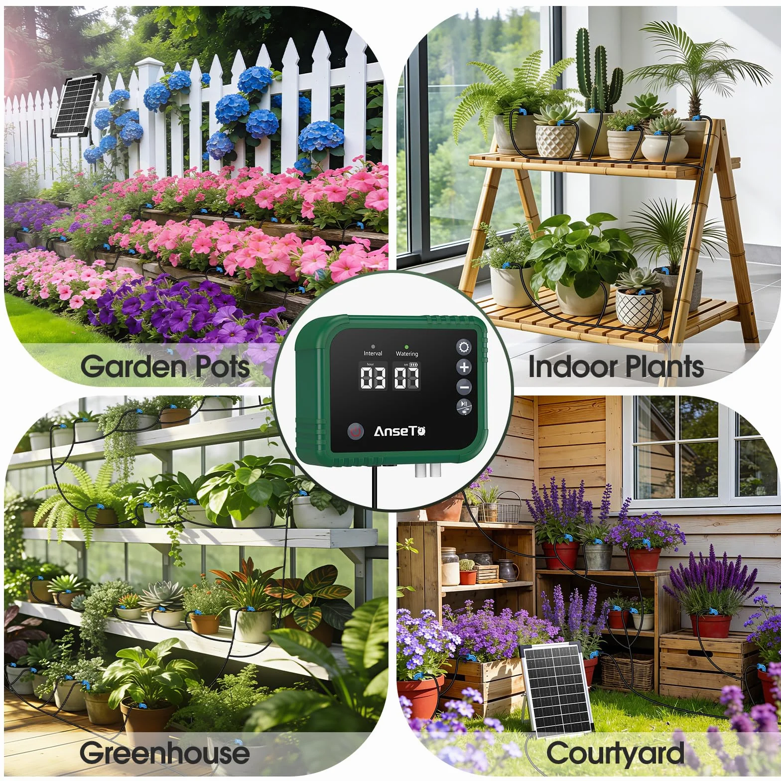 Kit Arrosage Goutte à Goutte Solaire 8 W avec Minuterie Intégrée, Tuyau 35M et 30 Goutteurs pour Jardin