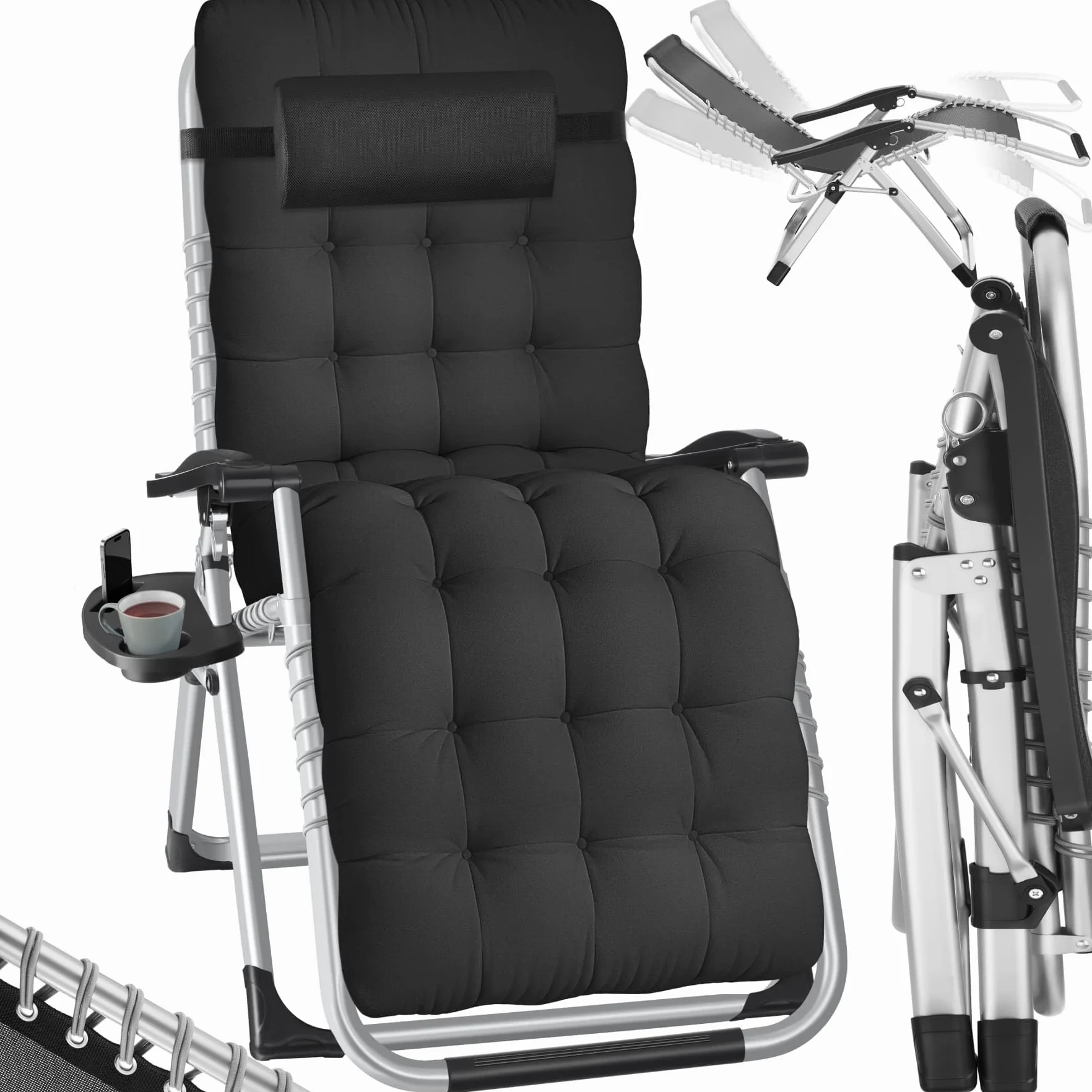 Tectake Fauteuil de Jardin Pliable avec Rembourrage, Repose Pieds, Accoudoirs, Appuie-tête Amovible, Structure Acier époxy