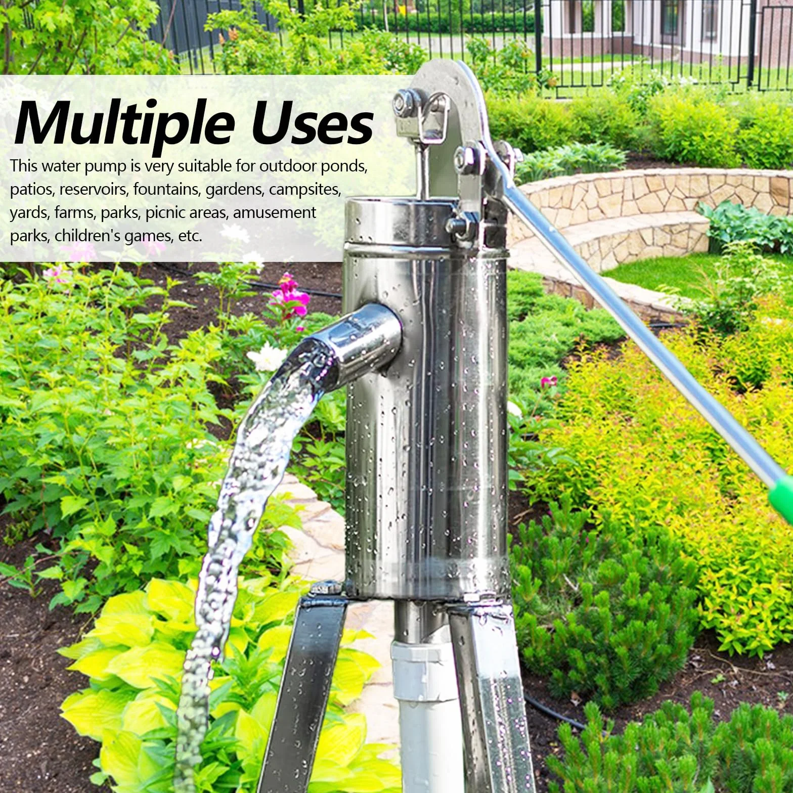 Pompe à Main en Acier Inoxydable 58 cm Kit Complet pour Puits Jardin
