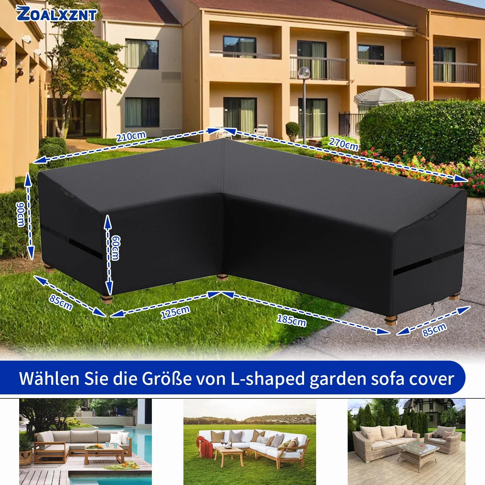 Housse de Protection pour Meubles de Jardin en Forme de L Imperméable 420D (210x270x60cm, Noir)