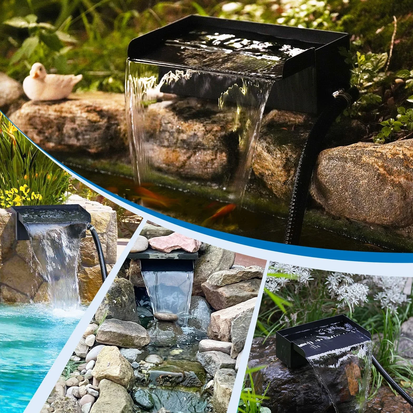 Pompe de bassin Biling Kit cascade 30 cm acier inoxydable 40 W 2500 l/h