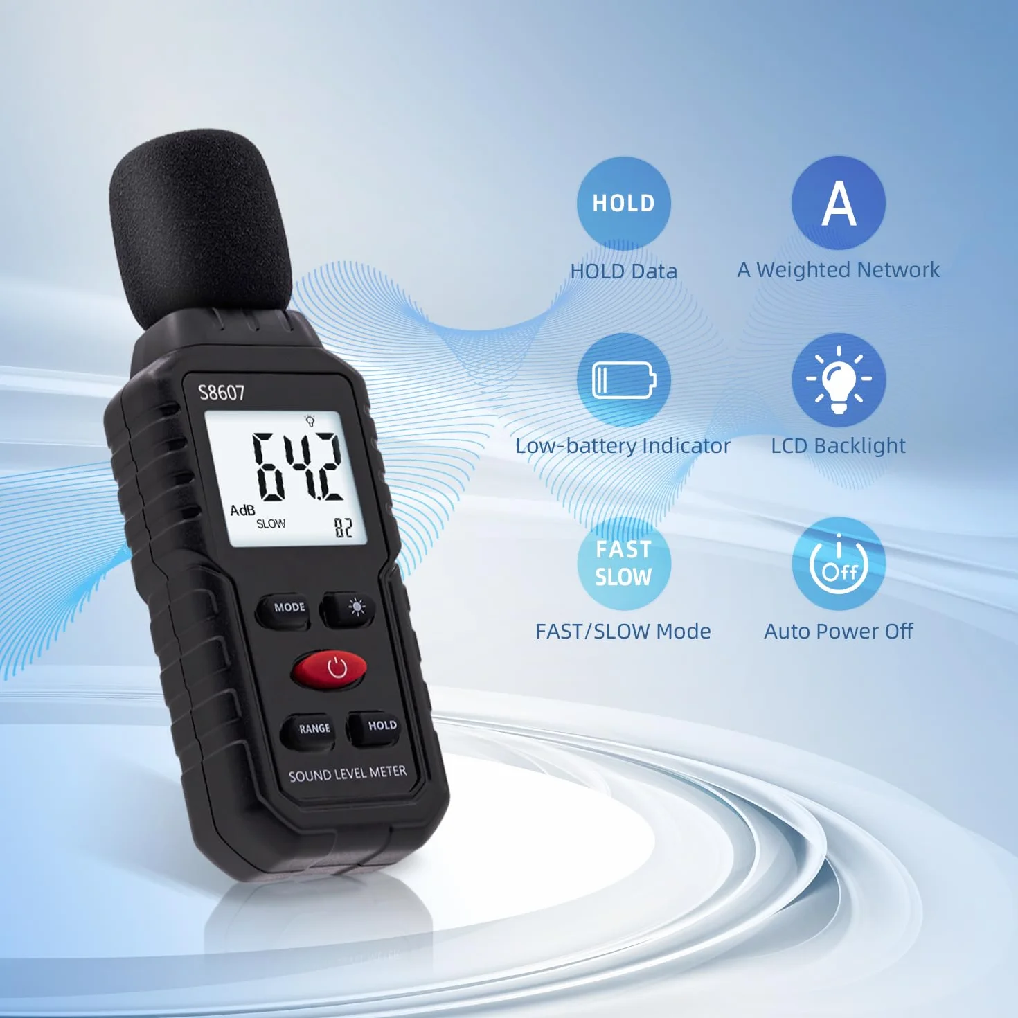 Sonomètre Numérique 30-130 dB avec Écran LCD pour Bureau, Chantier