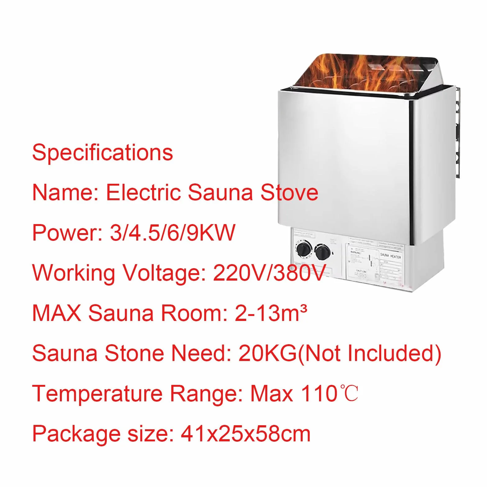 Poêle de sauna électrique 220V 3.5kW en acier inoxydable avec contrôleur interne 2-13 m³