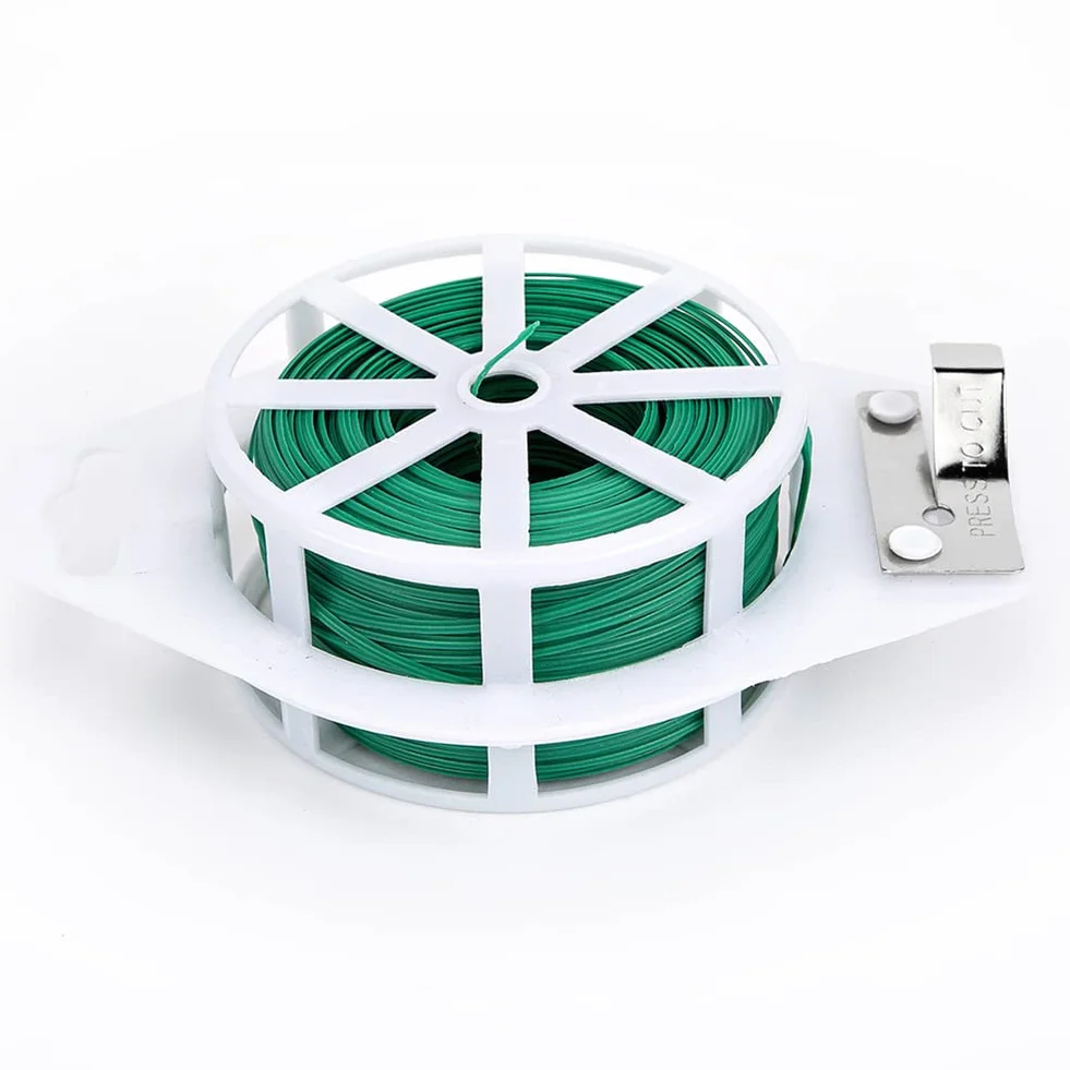 Attaches de Jardin pour Plantes, Bobines Fil de Attache, Liens de Jardinage pour Ligatures, Fil Jardinage Vert, Rouleau de Lien Plastique Armé, Lien Attache Plante pour Fixer les Branches, 20 Mètres