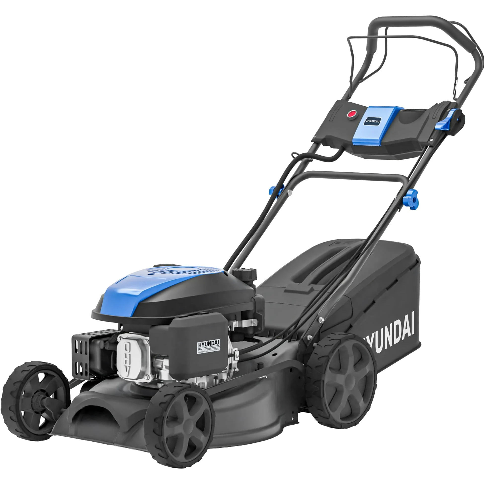 Hyundai Tondeuse à Gazon Thermique Autotractée Noire 43 cm, Démarrage Électrique, Moteur 139 cm3 3,7 CV, Coupe 4-en-1 Mulching, Garantie 3 Ans - HYM17150SPEX