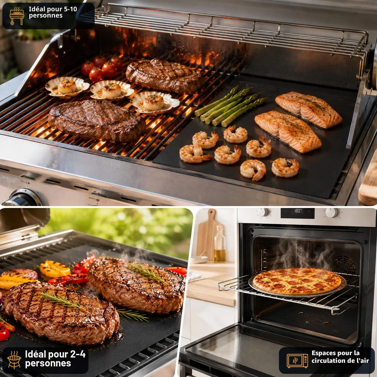 Homealexa Tapis de Cuisson Réutilisable Barbecue 5 Pièces 40x33 cm Antiadhésif Sans PFOA 260°C