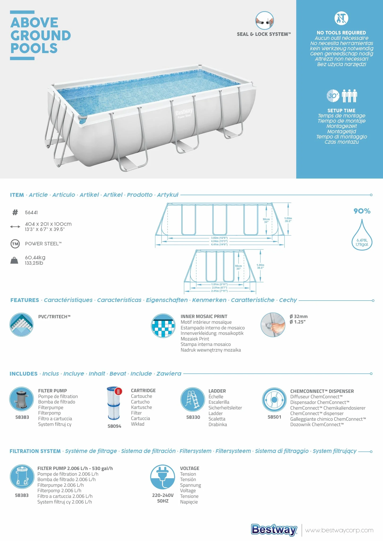 BESTWAY Power Steel Piscine Hors Sol Rectangulaire 404 x 201 x 100 cm