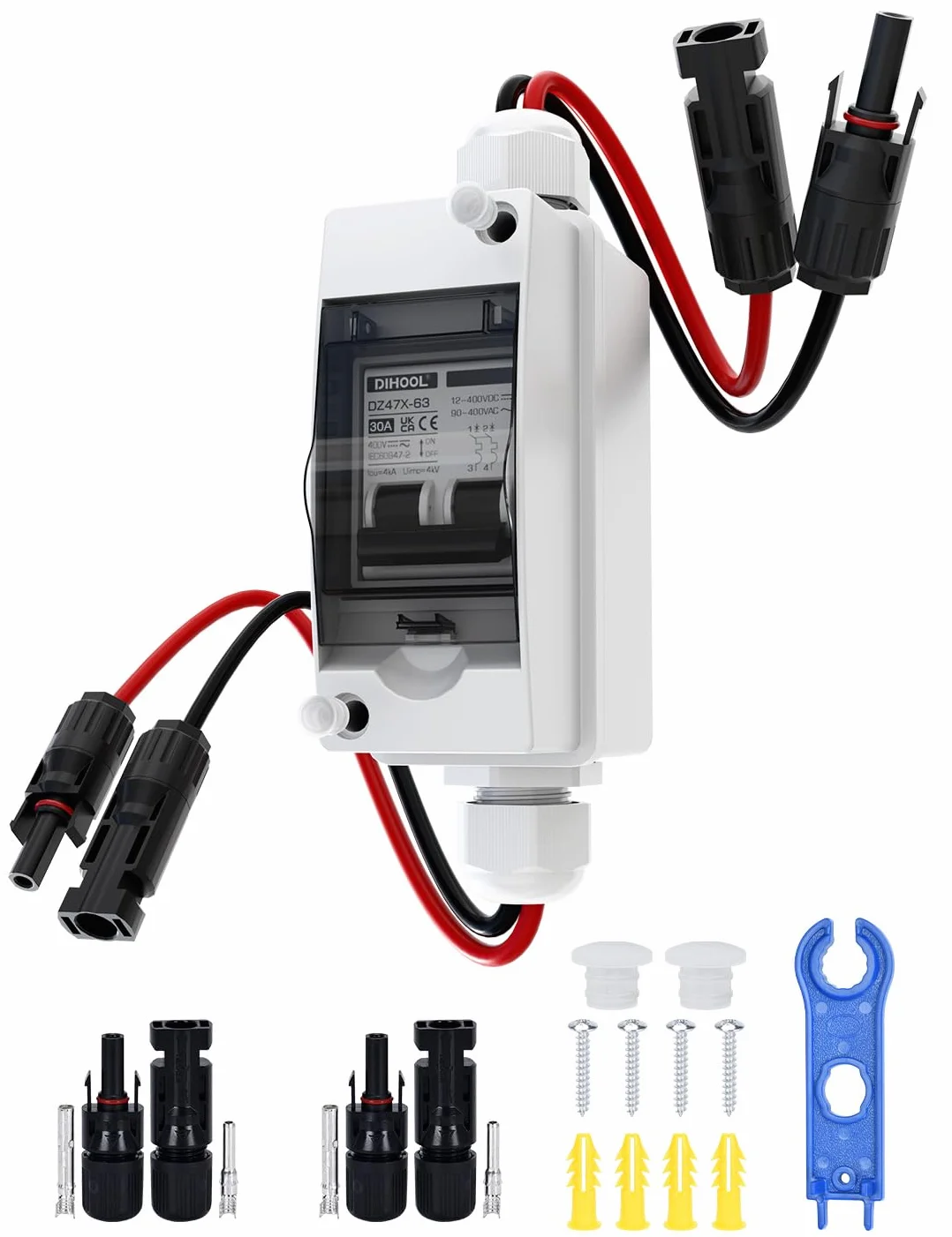 DIHOOL Interrupteur de déconnexion miniature DC 12V-400V IP65 pour MCB solaire 30A