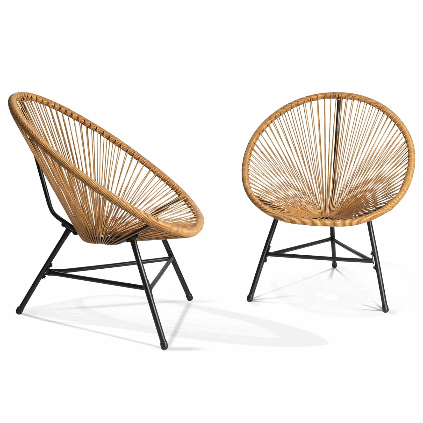 Salon de Jardin Izmir Table et 2 Fauteuils Oeuf Cordage Effet Rotin