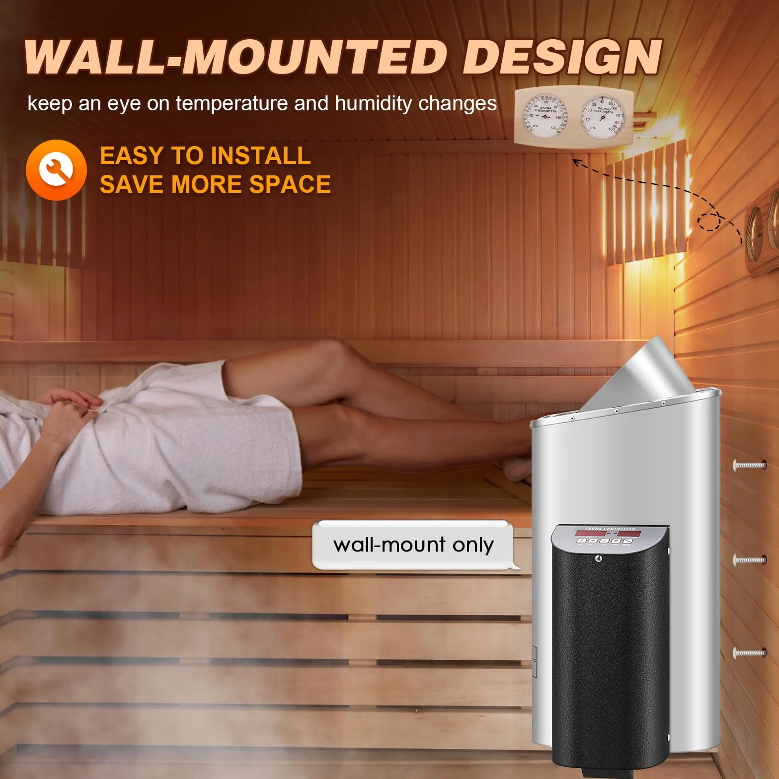 Poêle Électrique pour Sauna 6KW, Contrôle Numérique, Max 9 m³, avec Hygrothermographe