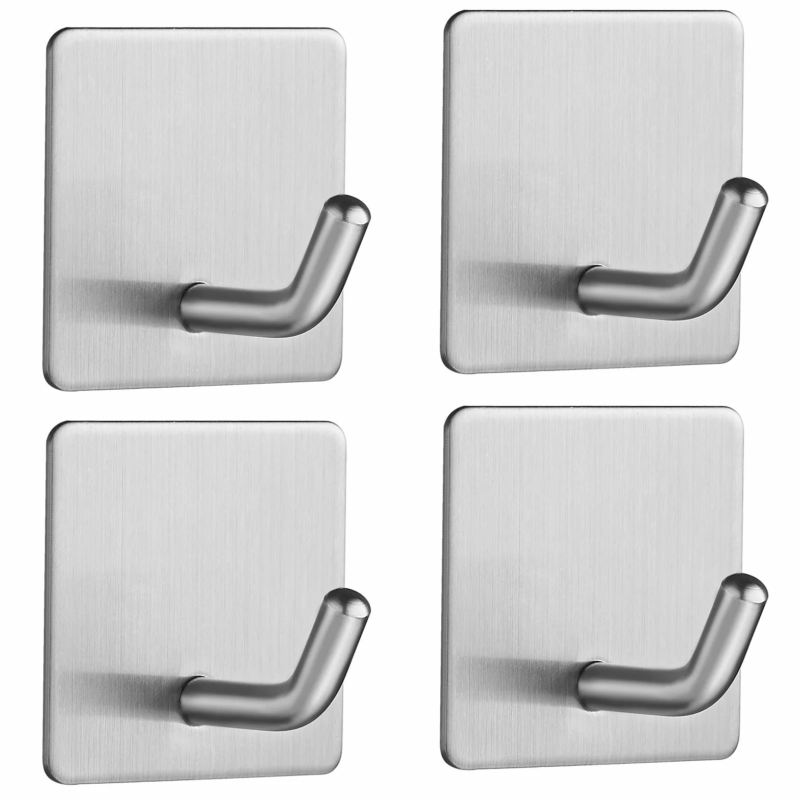 Crochet Mural Acier Inox 4 Pièces Sans Perçage Porte Serviette Argent Mat