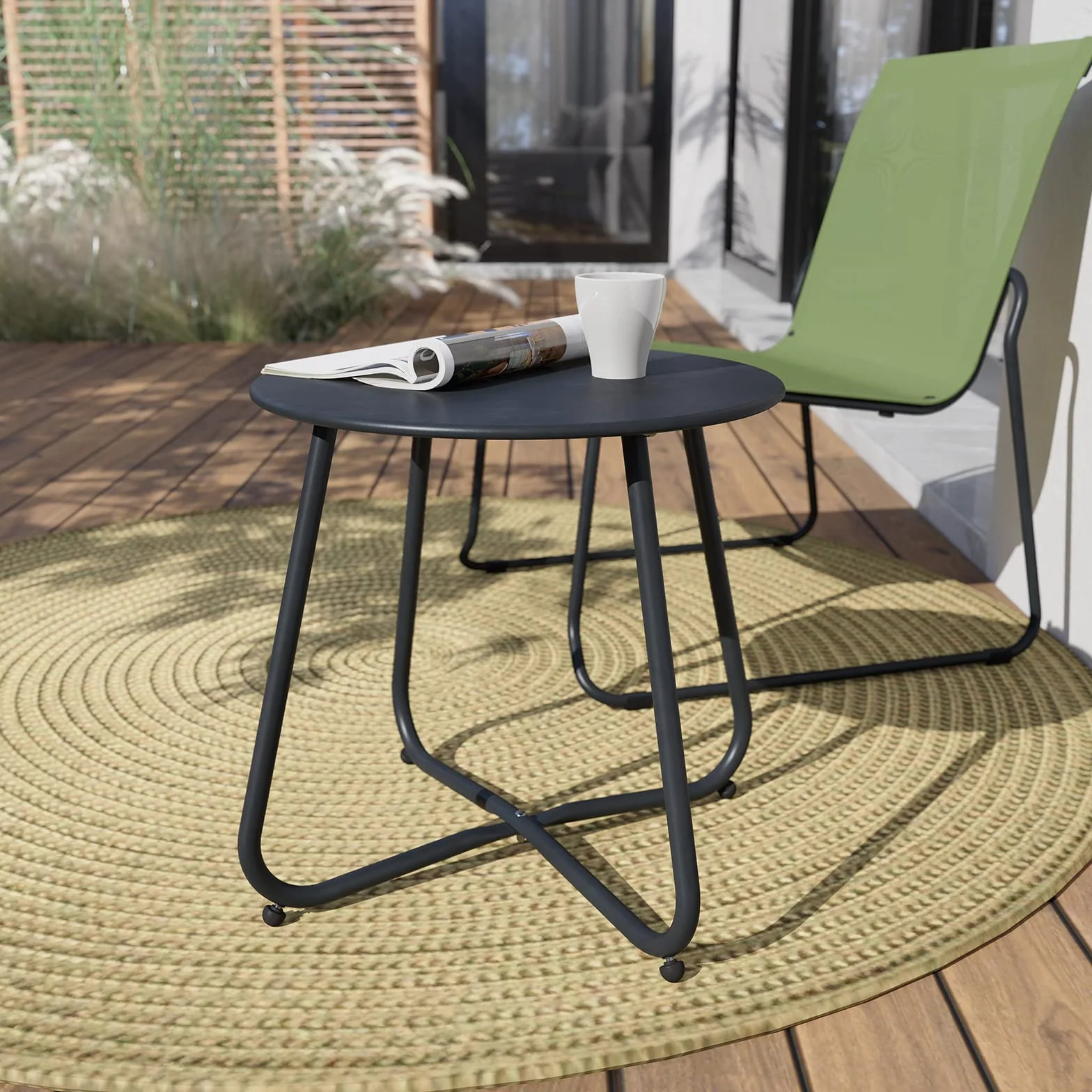 Grand patio Petit Table d'Appoint, Couleurs Variées, Café Table, Acier de Première Qualité, Poids Léger, Table Basse pour Bureau, Balcon, Cuisine et la Chambre (Noir)