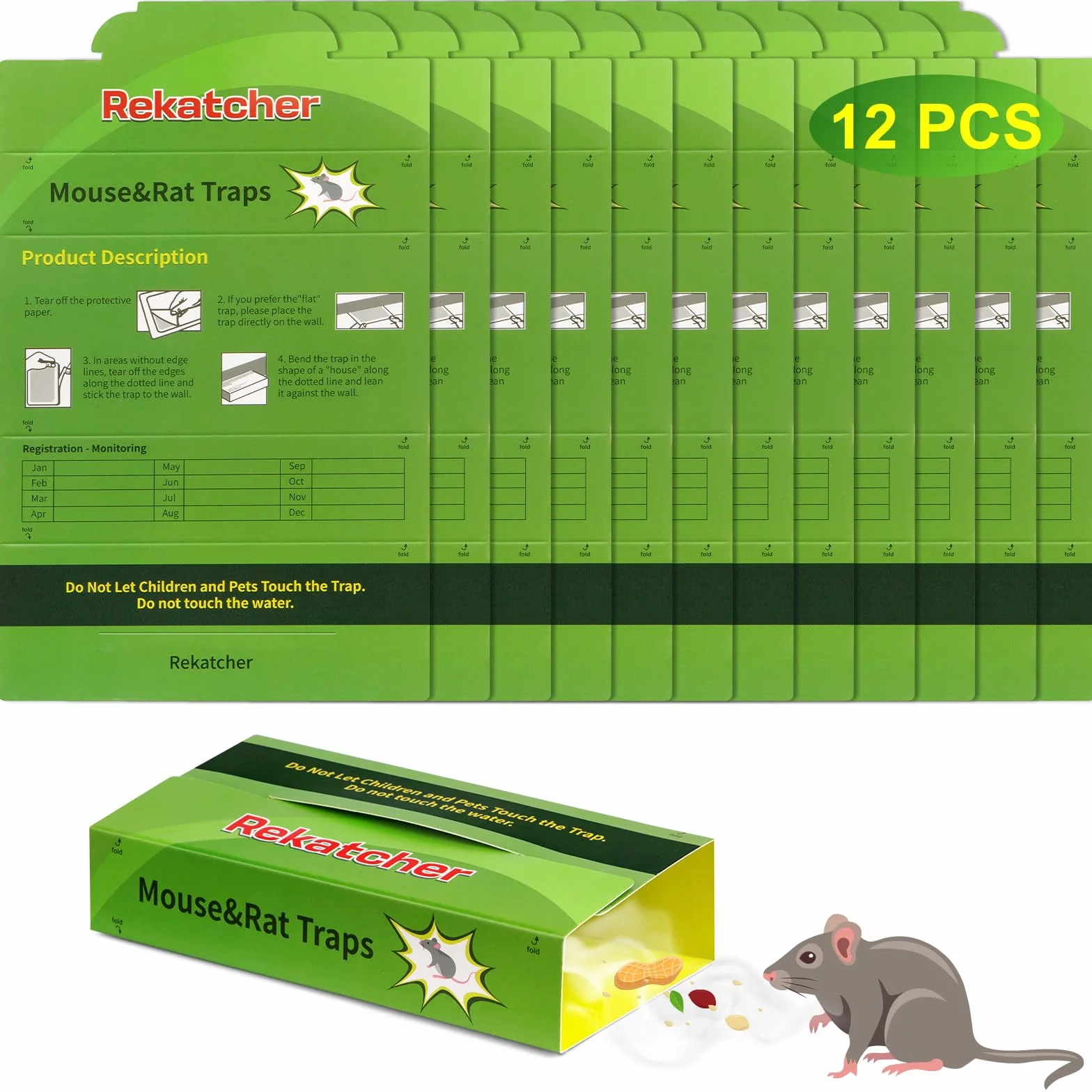 Pieges à Souris Efficaces 12 Pièces Colle Souris Piege a Rat Vert, Convient pour L'entrepôt de Cuisine